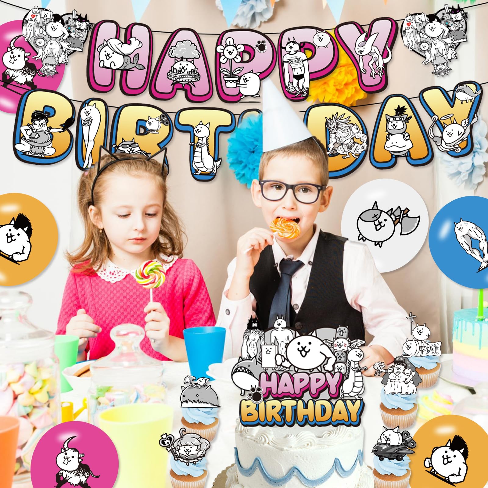 Amazon.co.jp: Chilfamy にゃんこ 誕生日 大戦争 バルーン ハンギング