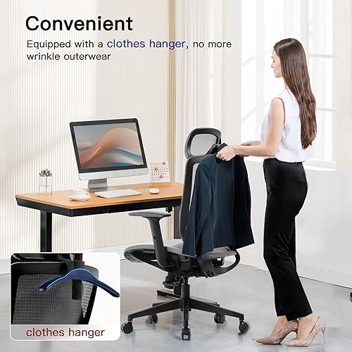 Miniatura 7 de COMHOMA ErgoPlus-E53 - Silla de oficina ergonómica, silla de escritorio de malla ejecutiva, respaldo alto, reposabrazos ajustable y soporte lumbar