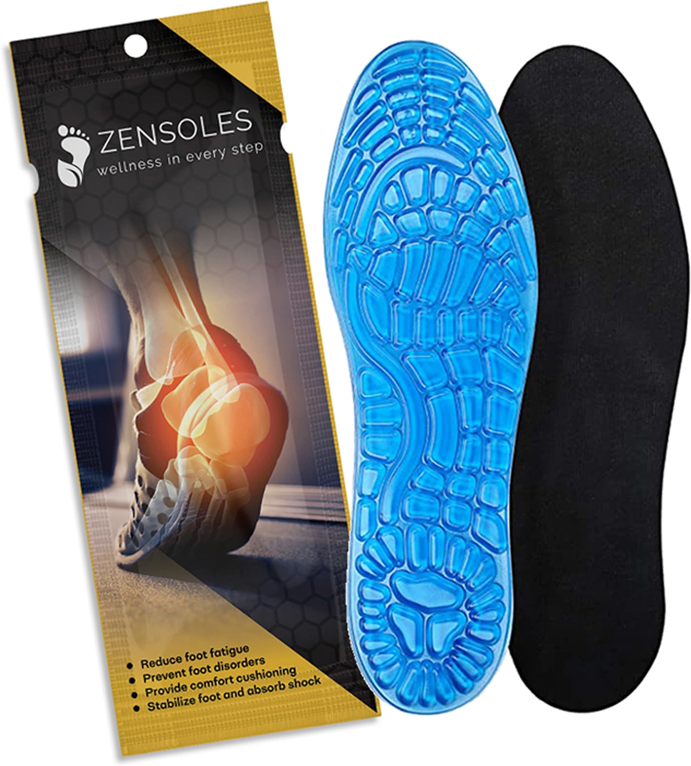 GelCloud - Gel Insoles for Men and Women with Orthotic Arch Support. Shock Absorbing with Soothing Comfort and Massage. UK Sizes