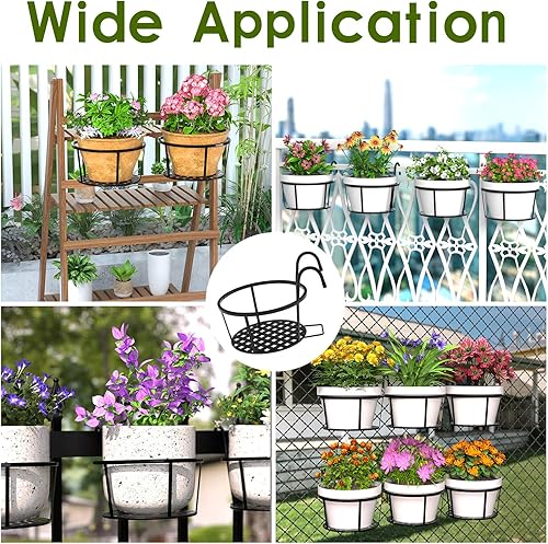 Miniatura 6 de CADANI Soporte de hierro para colgar plantas sobre el riel de metal para valla de metal, soporte para macetas colgantes para patio, balcón, plantas