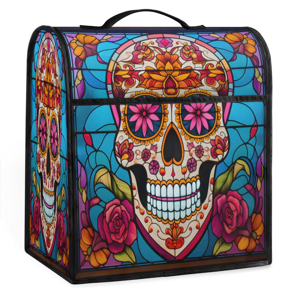 Coffee Maker Cover Glass Painting Sugar Skull Kitchen Appliance Covers Small Appliance Covers Blender Cover Juicer Cover Dust Covers for Kitchen Appliances with Top Handle and Pockets,Washable,C813