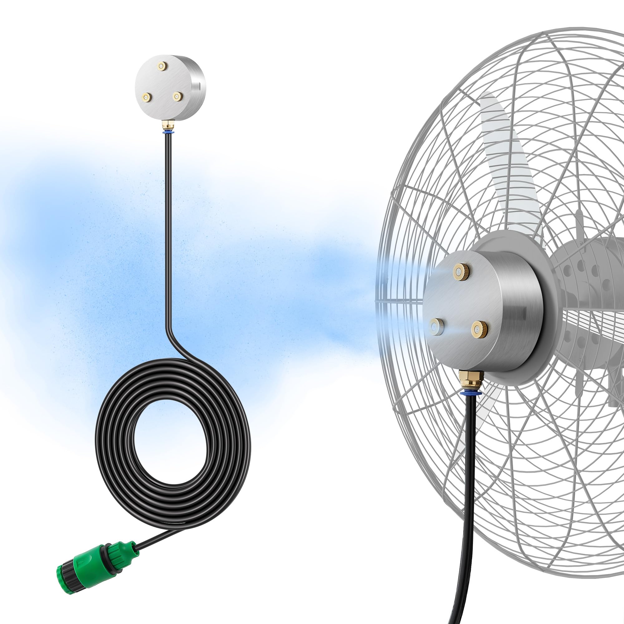 Ventiladores para refrigeración al aire libre, kit de ventilador magnético con diseño de triple boquilla, línea de nebulización de 16.4 pies, kit de nebulización de ventiladores exteriores