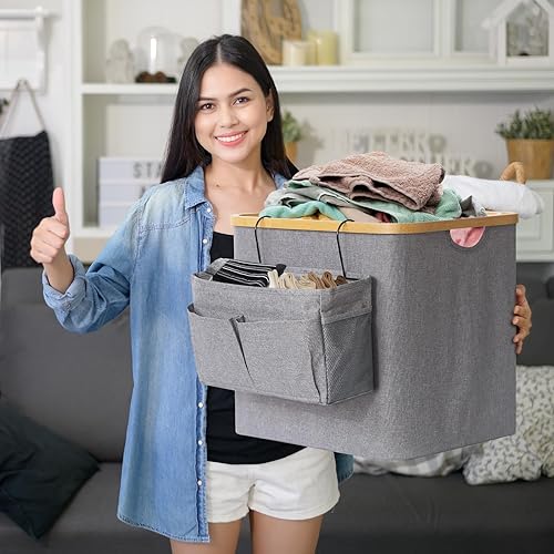 Miniatura 5 de EZDeco Cesta de lavandería de 60 litros, cesta de lavandería con cesta organizadora, cesta de ropa sucia para lavandería, cesta plegable