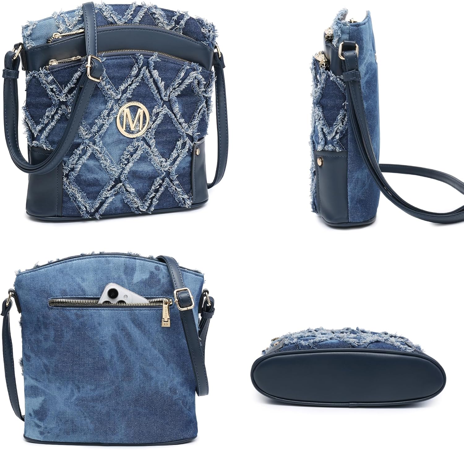 Crossbody Bags for Women Travel Vegan Leather Multi Zip Pockets Crossbody Purses Trendy Monogram Shoulder Bags - Image 3