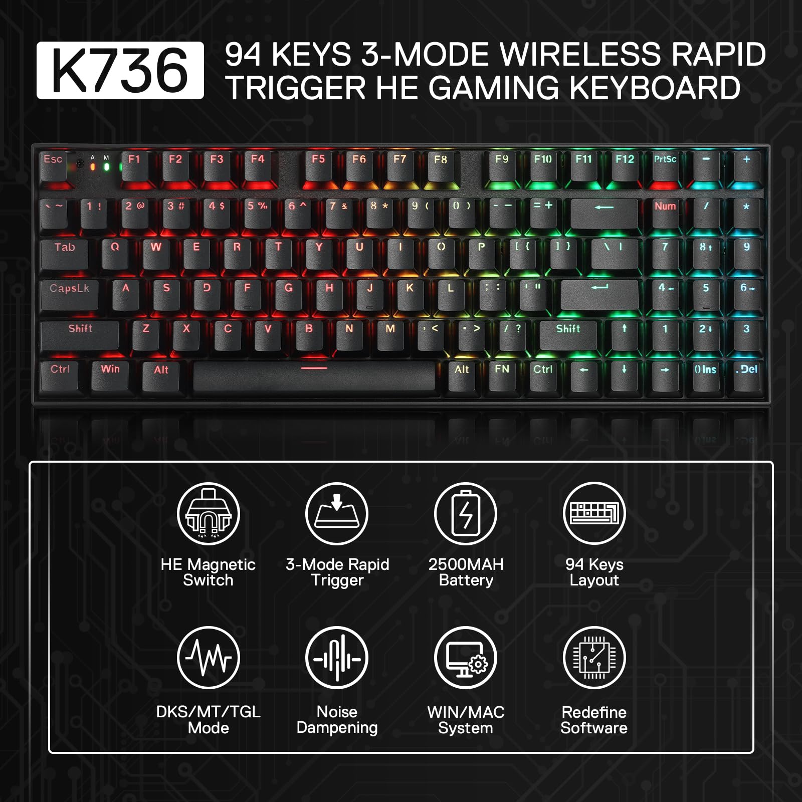 Amazon | Redragon K736 PRO ラピッドトリガー ワイヤレス ゲーミング