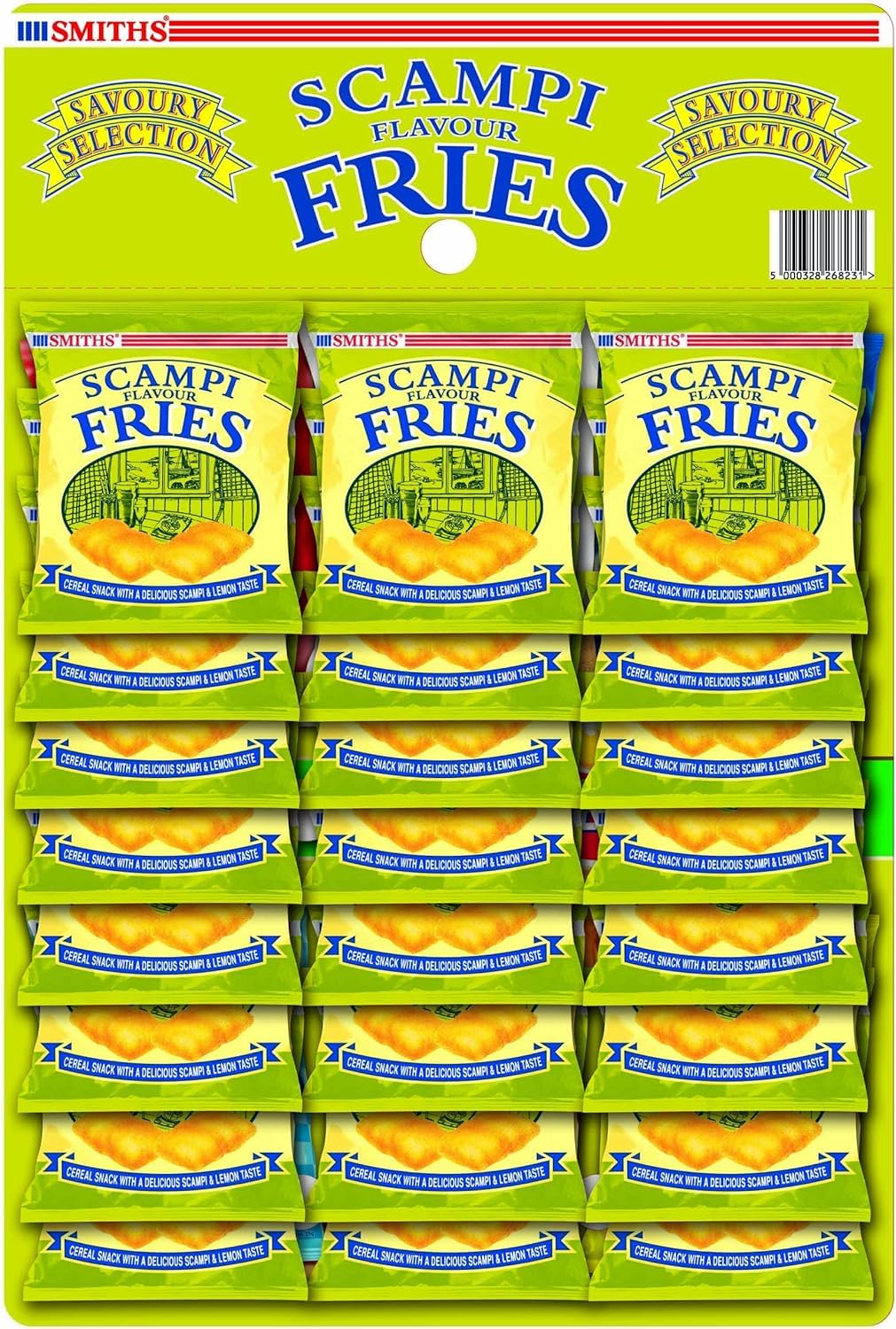 Smiths Pub Card Bundles Bacon Scampi Fries 24 x 27g British Snack Savory Snacks Party Snacks Lemon Flavour Crisps Veggie Friendly