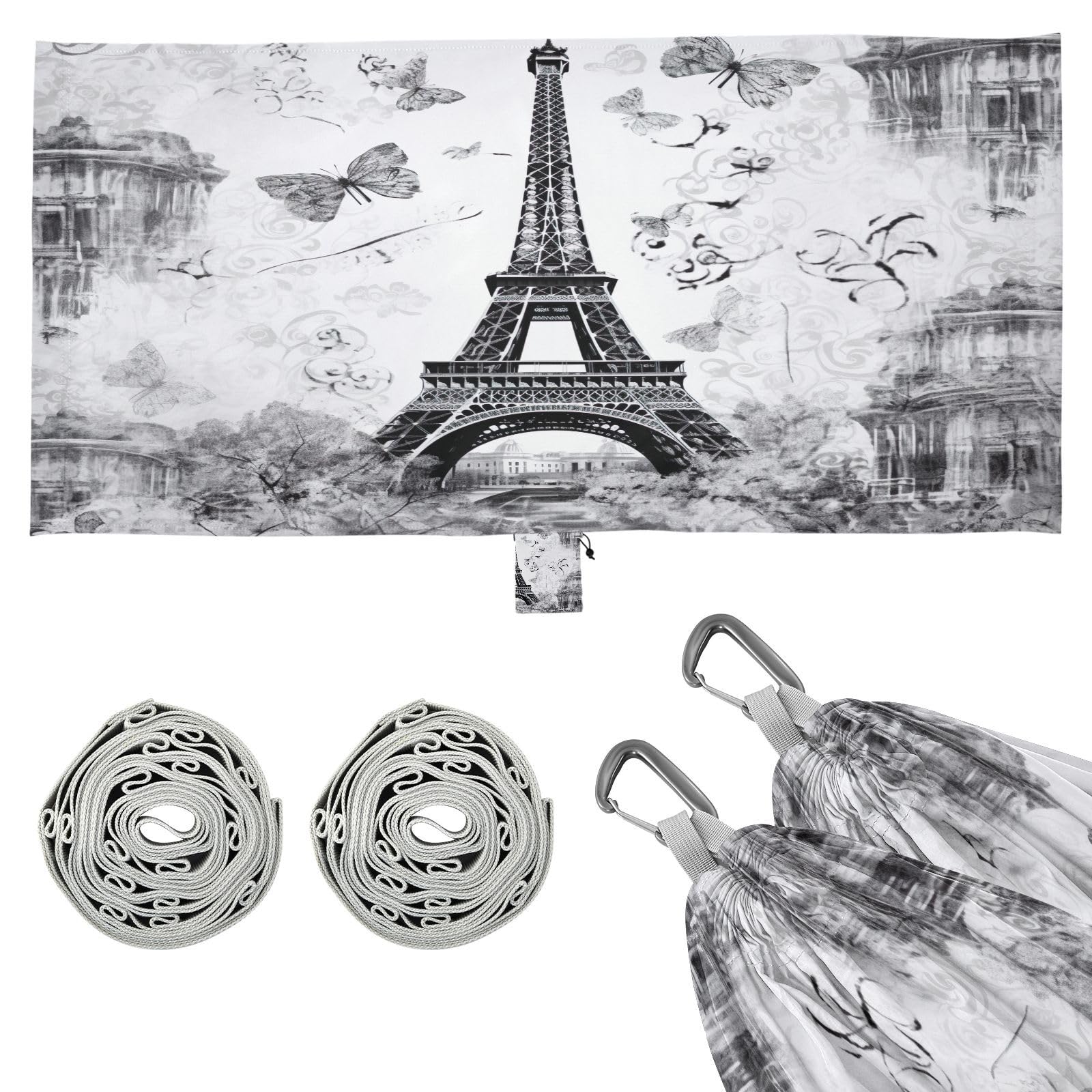 Haskirky Eiffel Tower Camping Hammock, Single Portable Hammocks with Tree Straps & Attached Carry Bag, 330Lbs Capacity Perfect for Outside Indoor Hiking Beach Backpack Travel