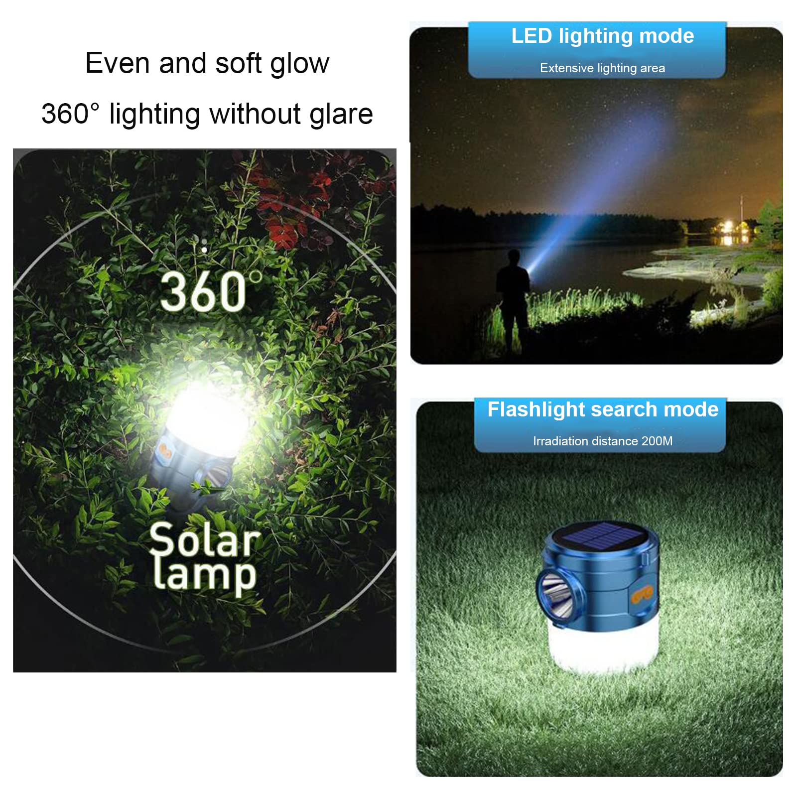 Luce di Emergenza Solare a LED per Esterni con Ricarica USB Torcia a Doppia Sorgente Luminosa Lampadina Bianca Illuminazione da Campeggio Impermeabile può Essere Appesa