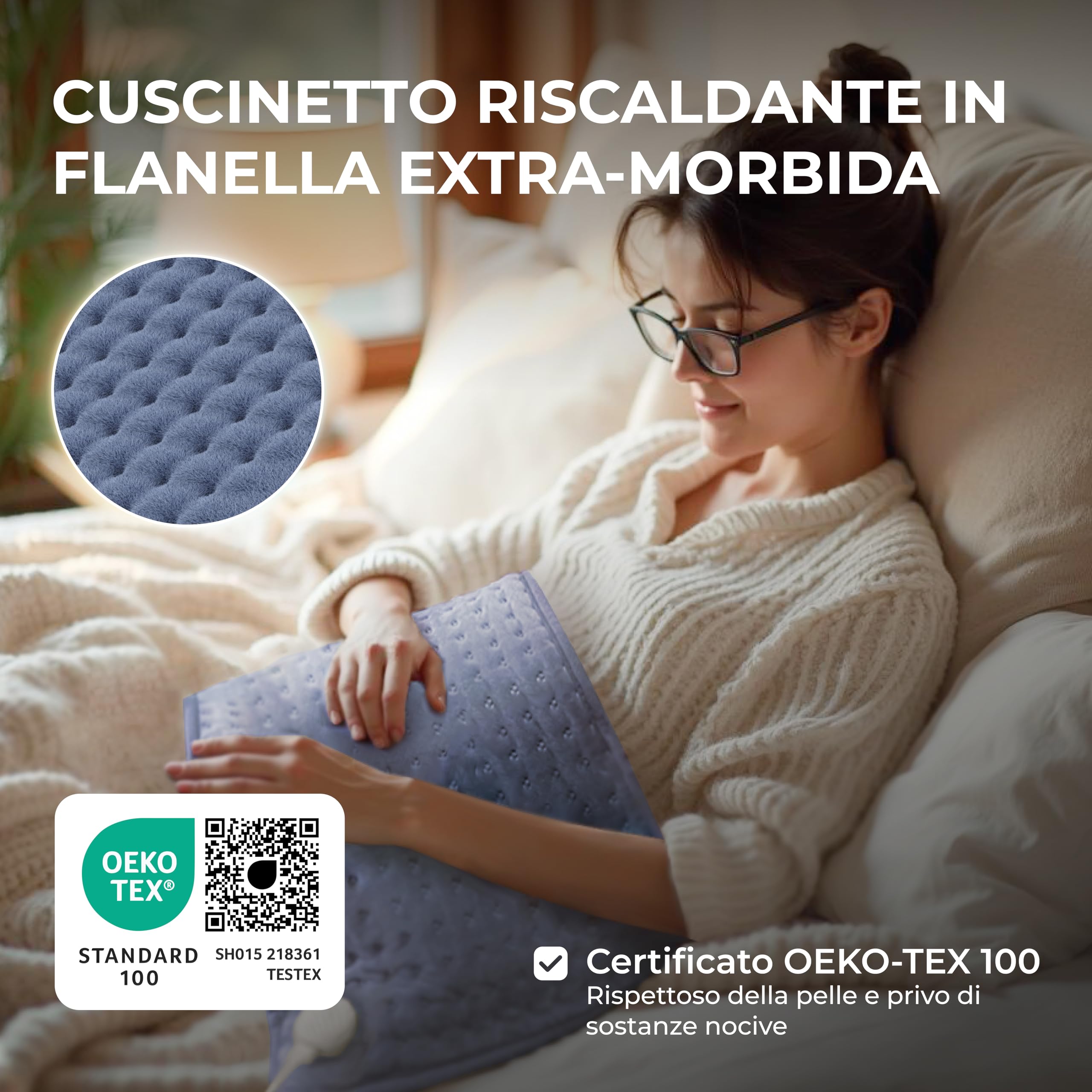 BR Bringer Termoforo Elettrico a infrarossi - Fascia Riscaldante lombare con 6 livelli di riscaldamento (25-60°C), protezione contro il surriscaldamento, lavabile, display LED (Blu 45 x 30 cm)