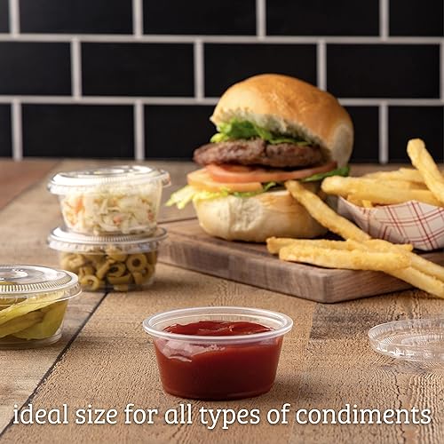 Miniatura 2 de Galashield 50 juegos de 3.25 onzas Vasos de gelatina para condimentos con tapas, tazas de salsa, tazas de porciones, recipiente para aderezo,