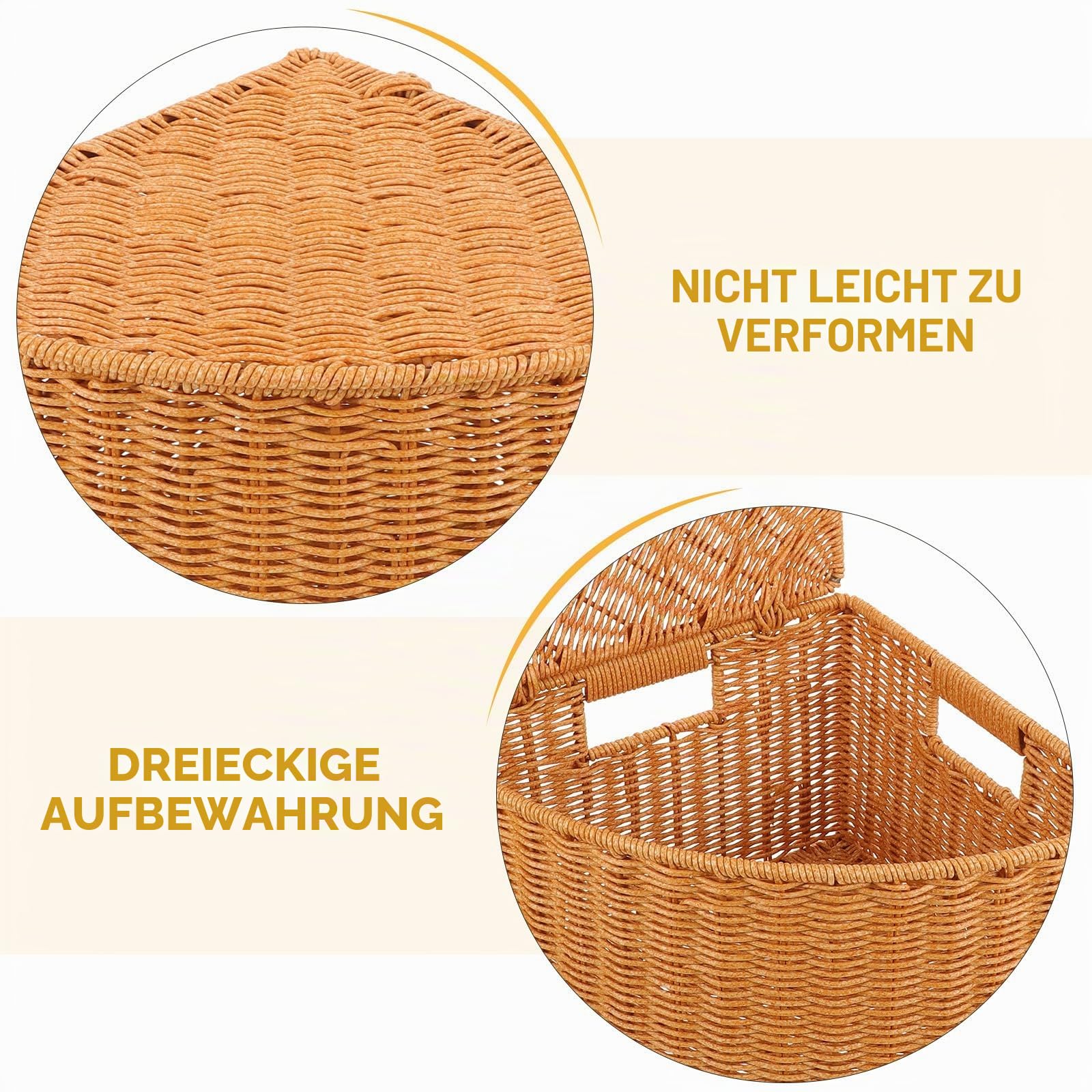 SAFIGLE Eckkörbe, dreieckige Aufbewahrungsboxen, fächerförmige Aufbewahrungsboxen mit Deckel, Brotkörbe in Rattanoptik, ideal für Schlafzimmer, Büro und Küchenregal Küche, Haushalt & Wohnen