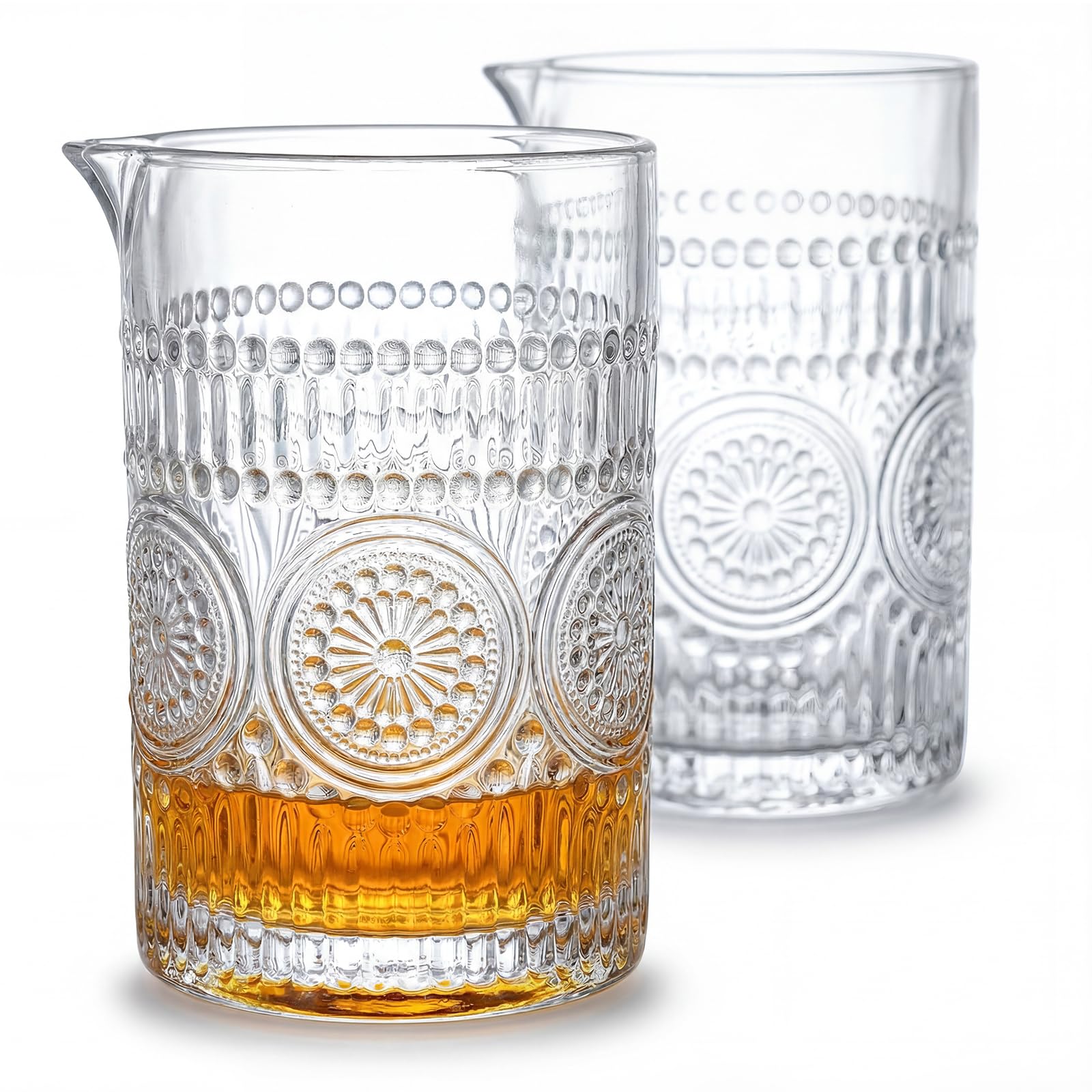 Kingrol 2 Pack Crystal Cocktail Mixing Glasses - 21oz Stirring Pitcher with Weighted Bottom, Textured Grip and Pour Spout, Clear Barware for Whiskey, Martini, and Old Fashioned