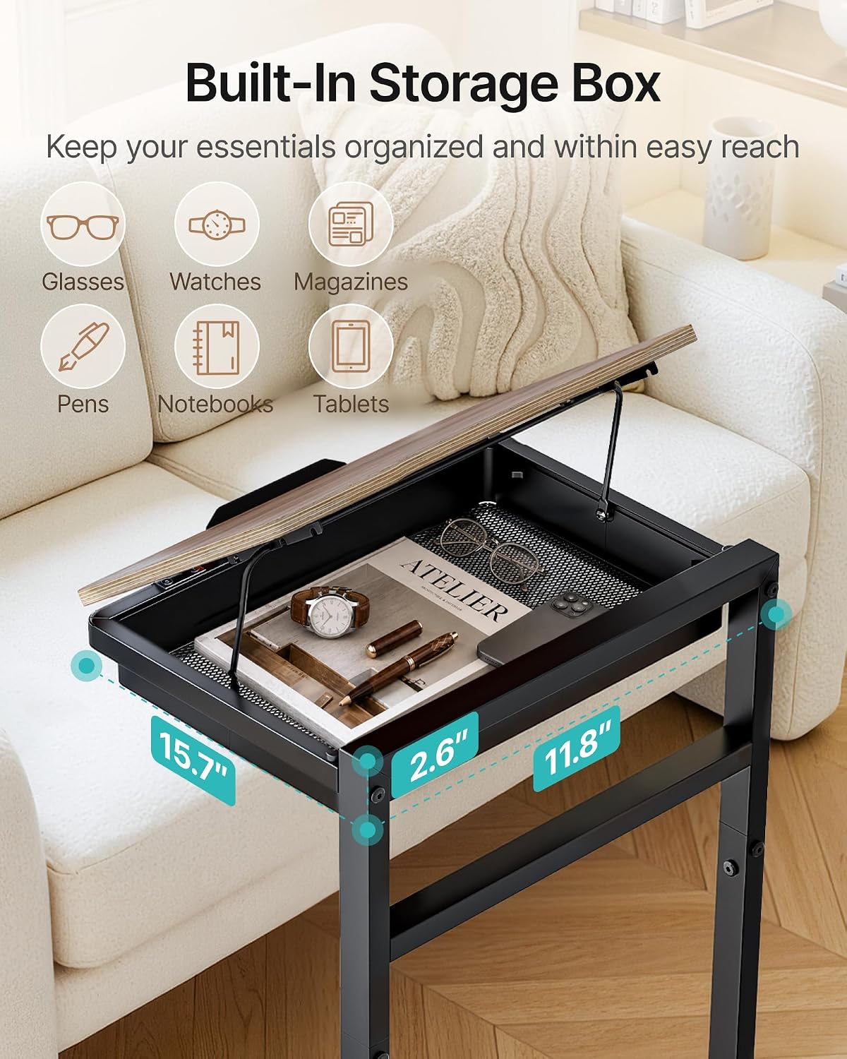 TV Tray Table with Pegboard, 4 Adjustable tilt for Home and Office