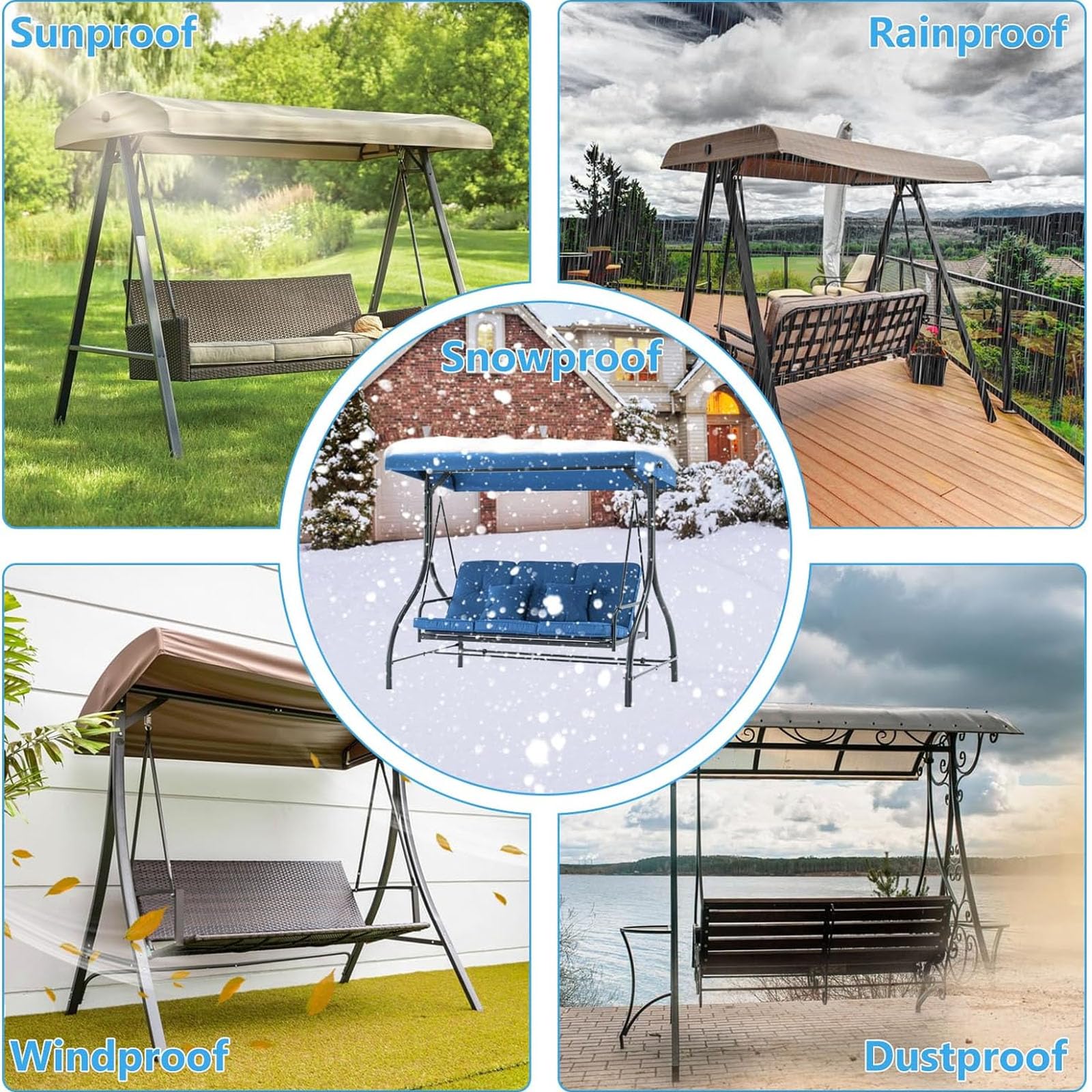 Set Copertura Per Sedia A Dondolo Da Giardino 3 Posti - Impermeabile, Antivento E Resistente Ai Raggi UV - Foto 5