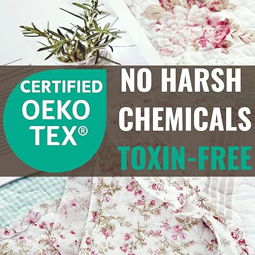 Miniatura 3 de DaDa Bedding - Juego de colcha de algodón con diseño de retazos. Juego de colcha floral con un toque de menta. Acolchado brillante y multicolor,