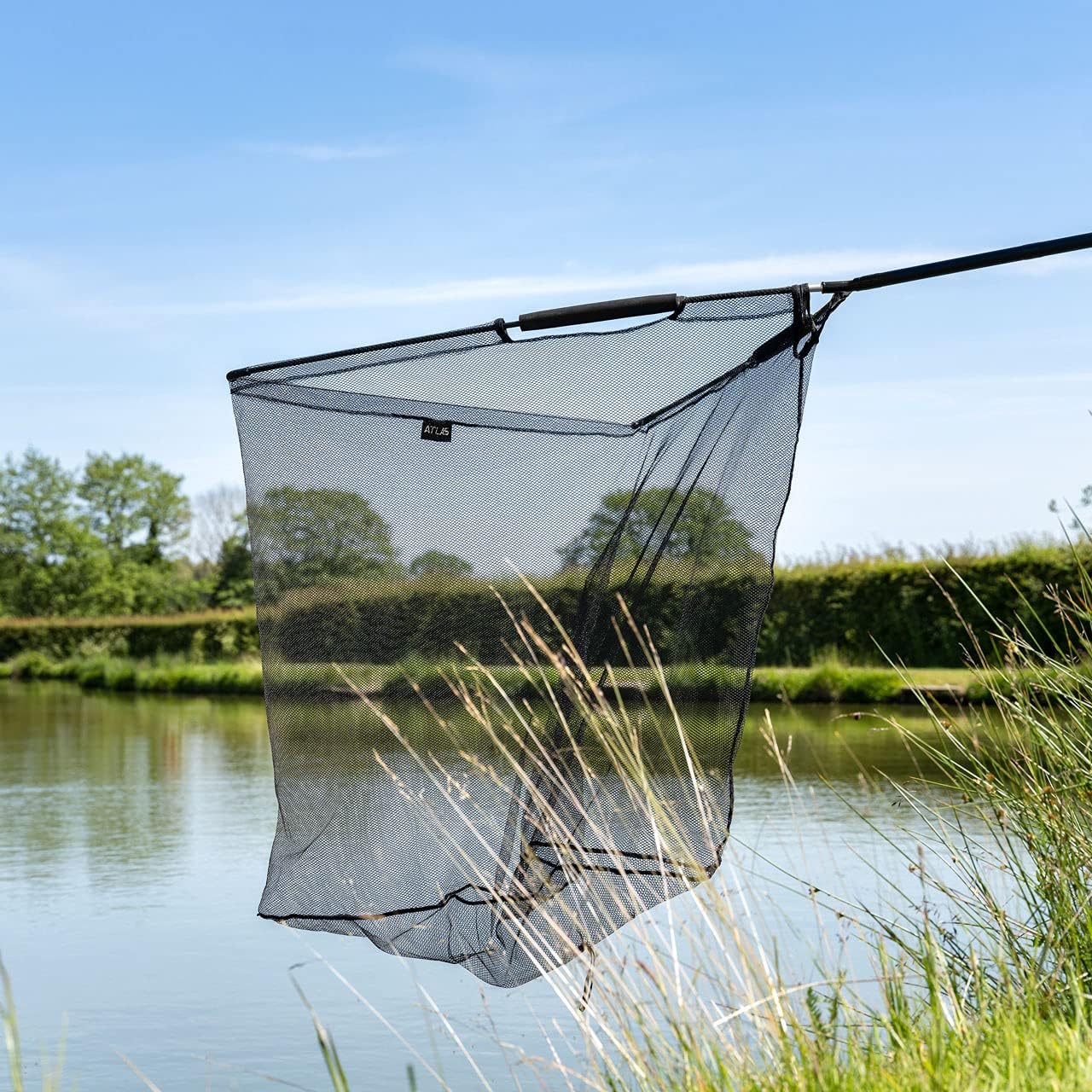 Atlas 42 Inch Landing Net - Fishing | 2-Part Carp Carbon Handle Long-Lasting Accessories Black