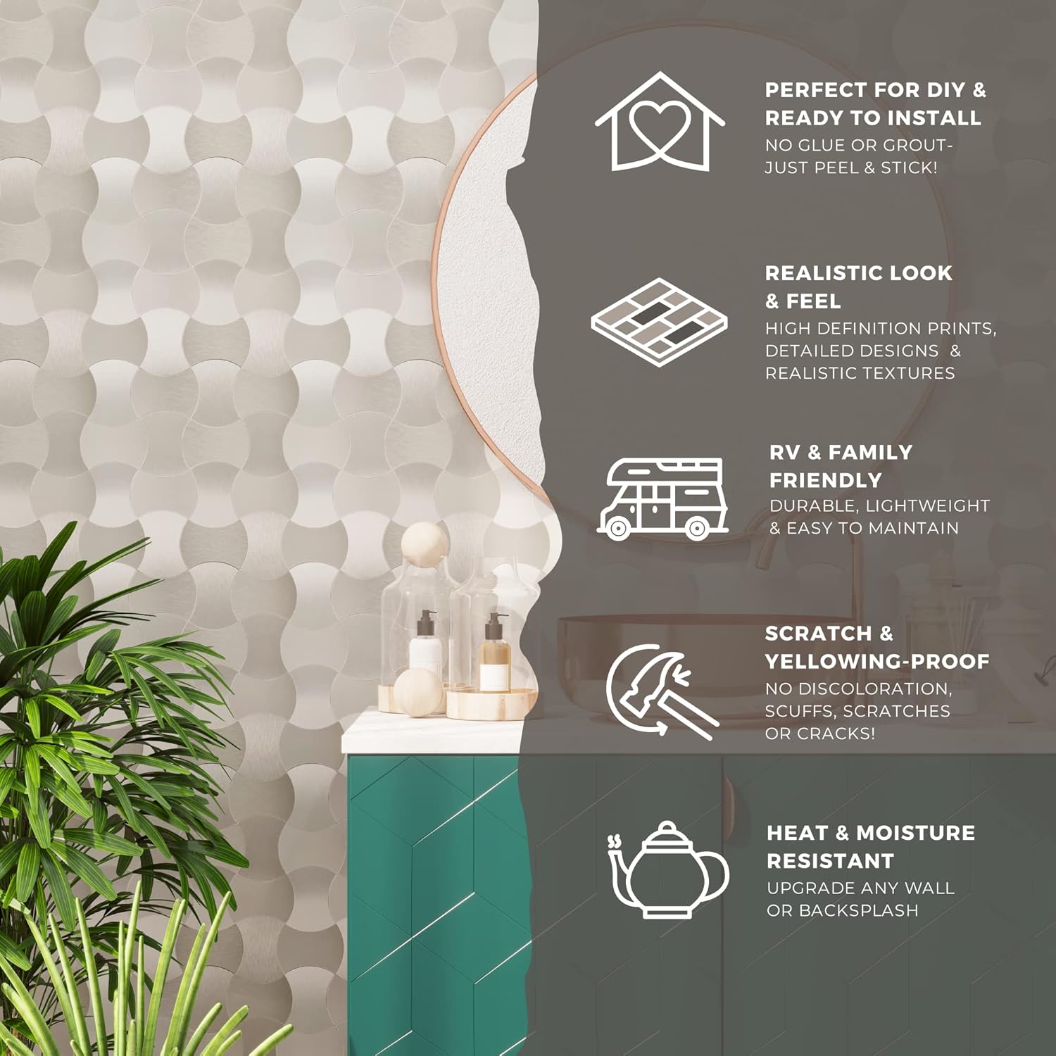 Brushed Silver Aluminum Peel and Stick Mosaic Tile
