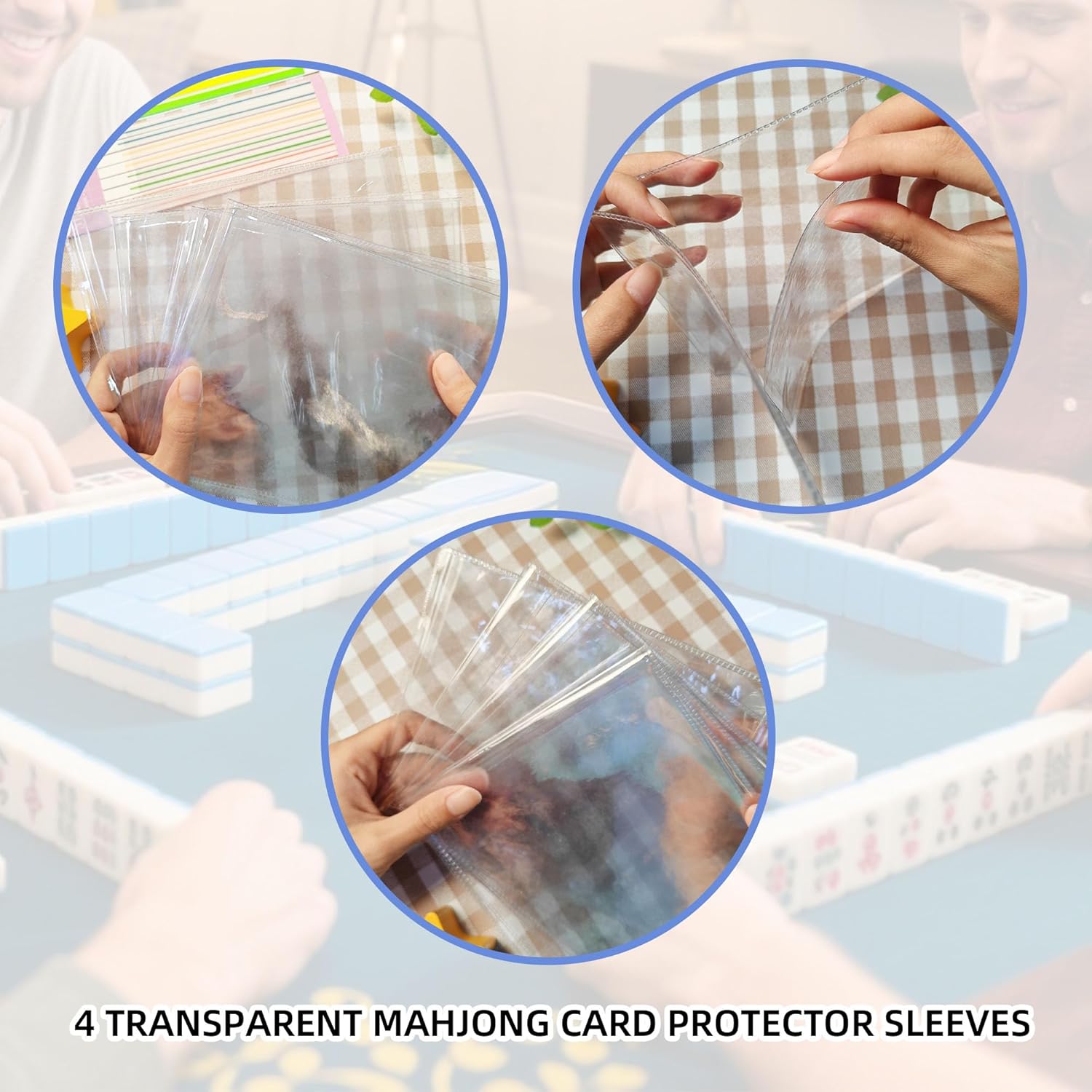 4-Pack Mahjong Card Sleeves (6.2 × 5.2In) with 320 Line Finders, Transparent Reader & Marker Stickers, Large Size American Mahjong Accessories(line+Bright)