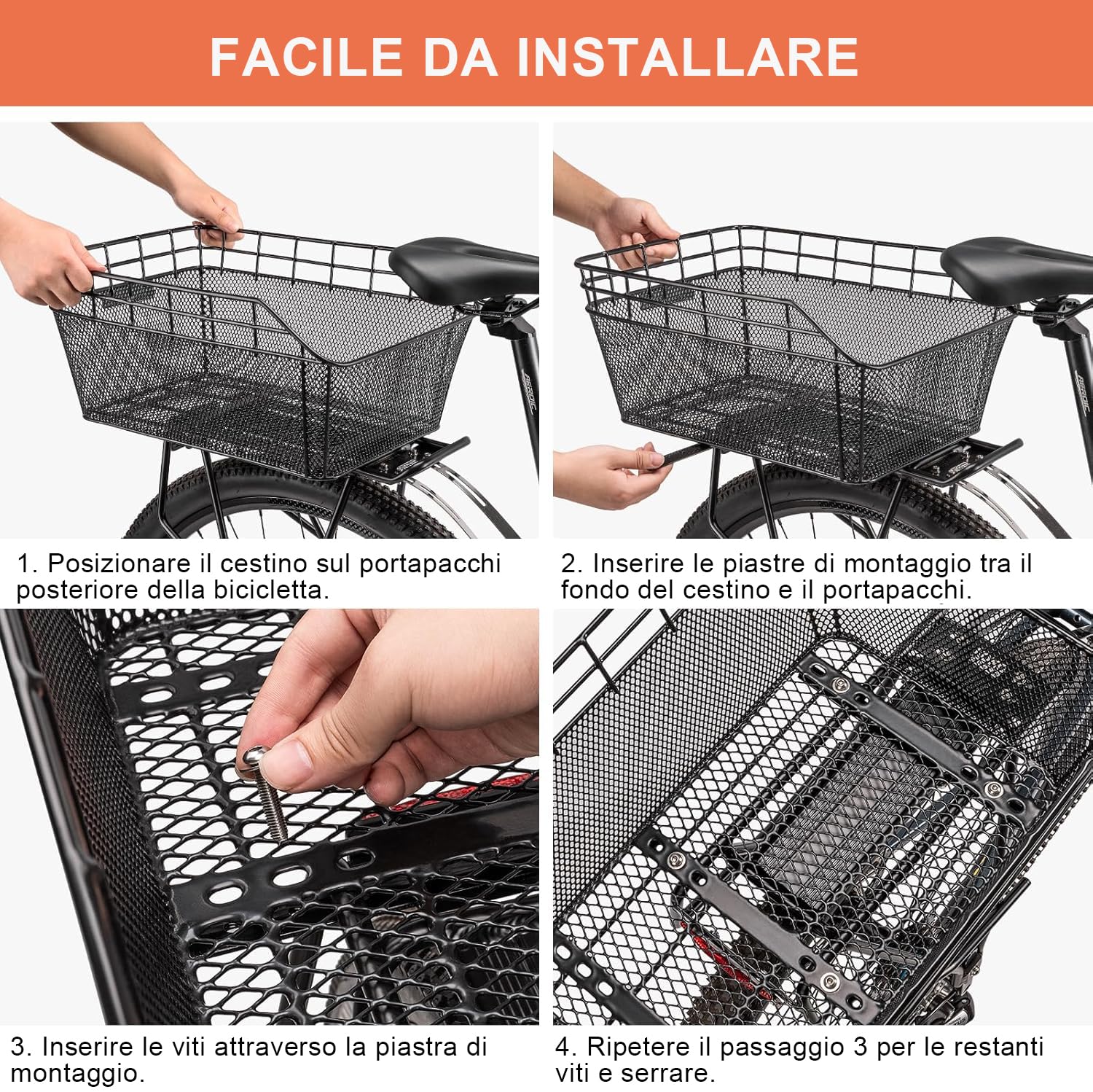 CXWXC Cestino Posteriore per Bicicletta Con Rete di Carico e Fodera Spessa, Borsa di Rivestimento per Bici Elettrica
