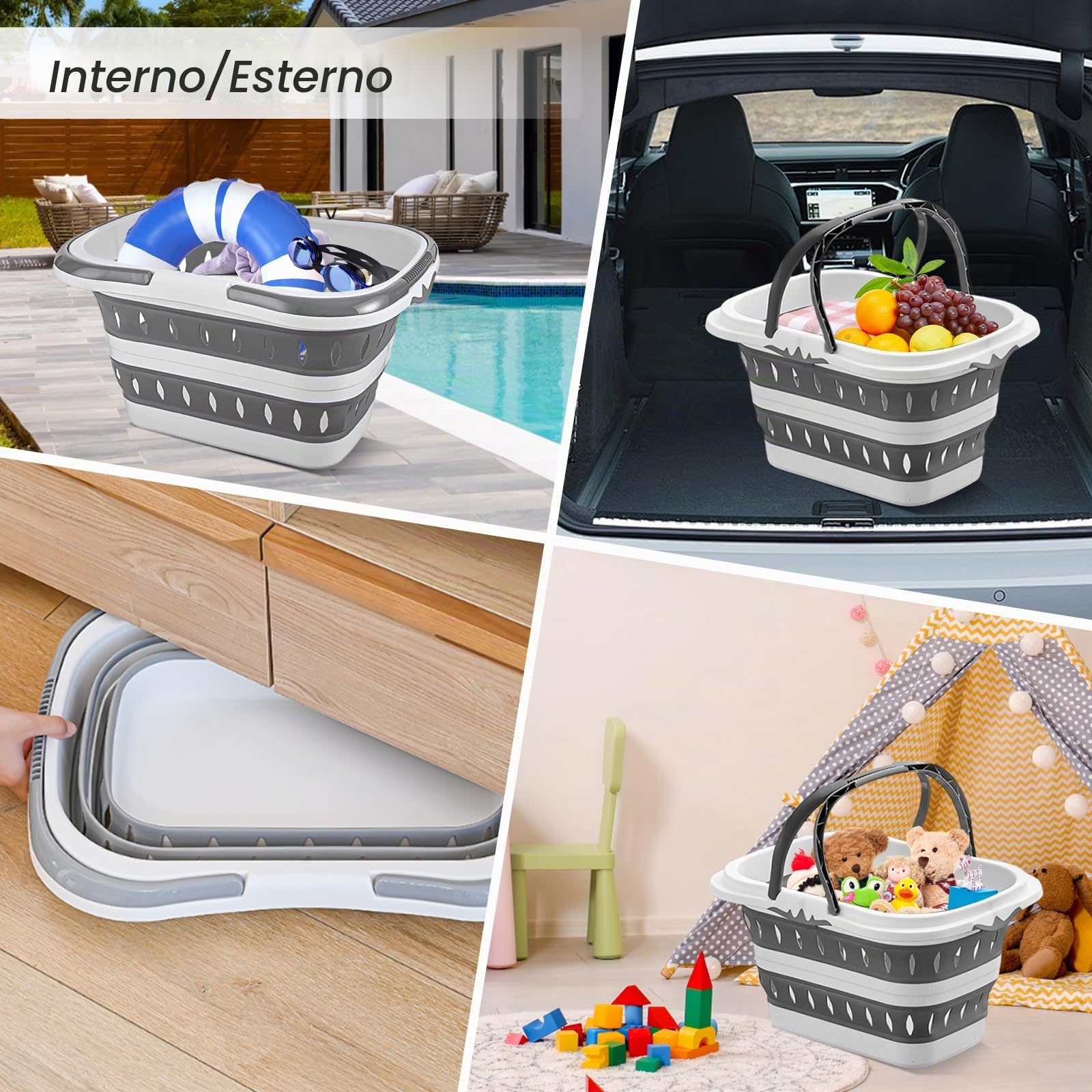 Cesto portabiancheria pieghevole in plastica da 50 litri con manici pieghevoli, cestino portatile salvaspazio per lavanderia, 50 x 38,6 x 29 cm