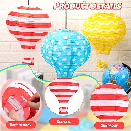 Miniatura 4 de Retisee 9 linternas de papel colgantes de globo aerostático de 12 pulgadas para decoración de globos de aire caliente reutilizables, faroles de