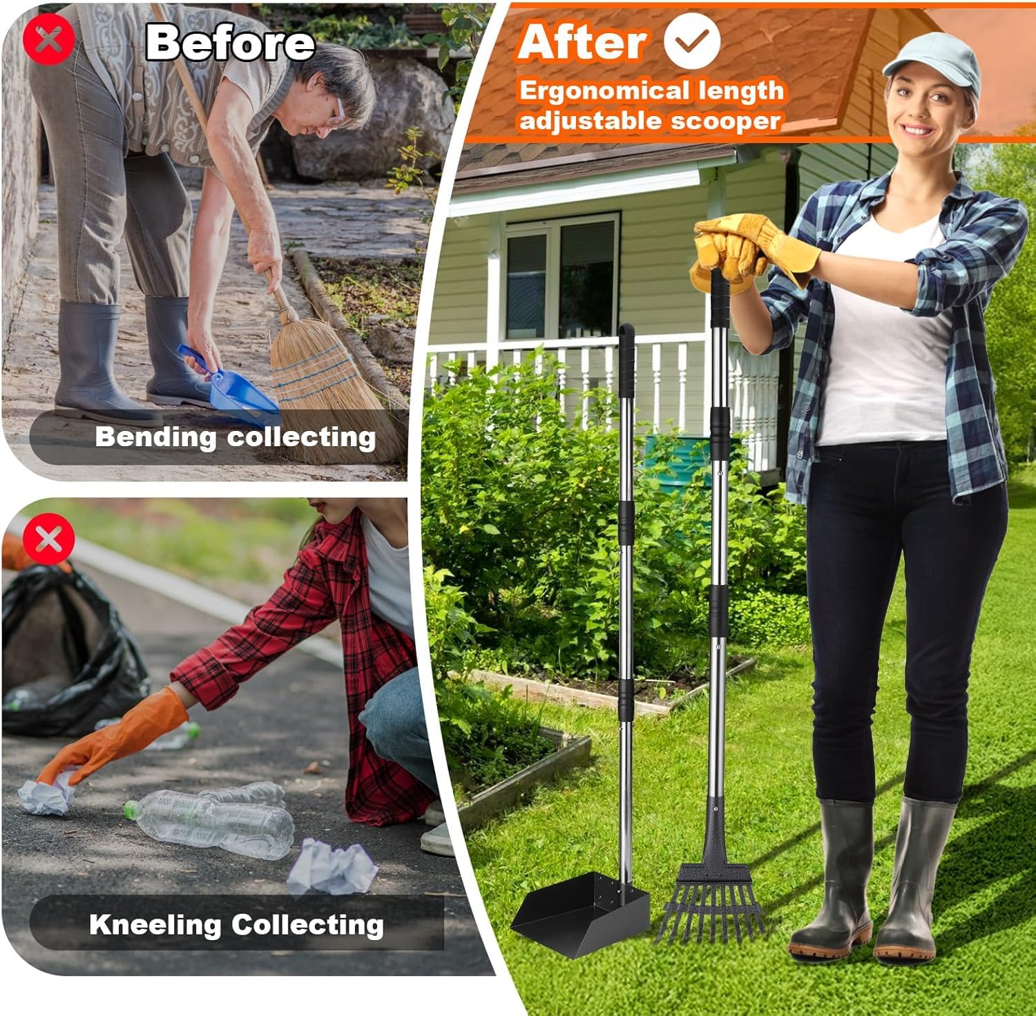 Hühnerstall-Zubehör: 2-in-1 Ergonomische Hühner-Schaufel zur Reinigung und Siebung, Einstellbar Mistegge mit raumsparendem Träger und Egge,Gartenhühnerstall-Ausrüstung