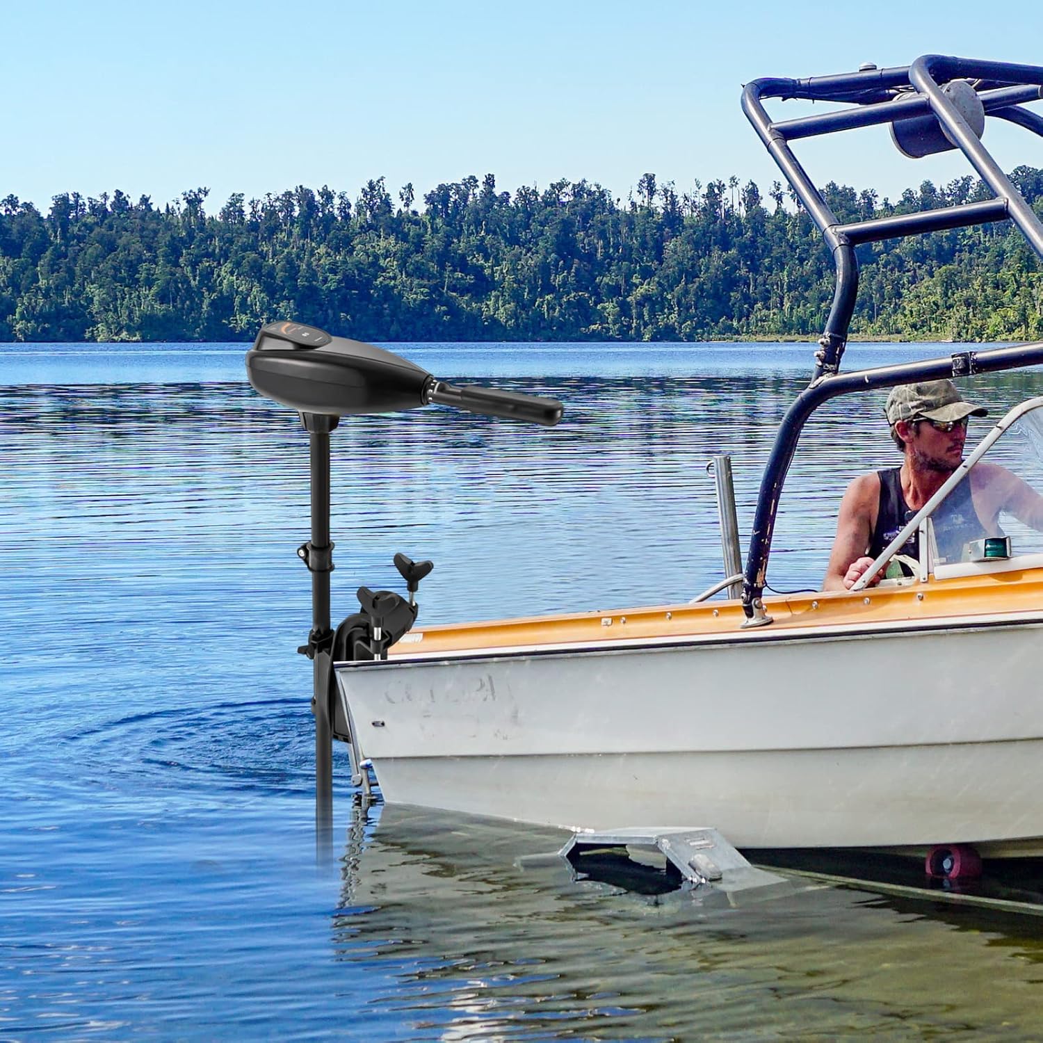 80lbs Thrust Electric Trolling Motor, 8 Speed Electric Outboard Motor with Length-Adjustable Telescopic Handle & Three-Blade Propeller,12V 800W Boat Fishing Motor for Kayaks Canoes Dinghies Inflatable