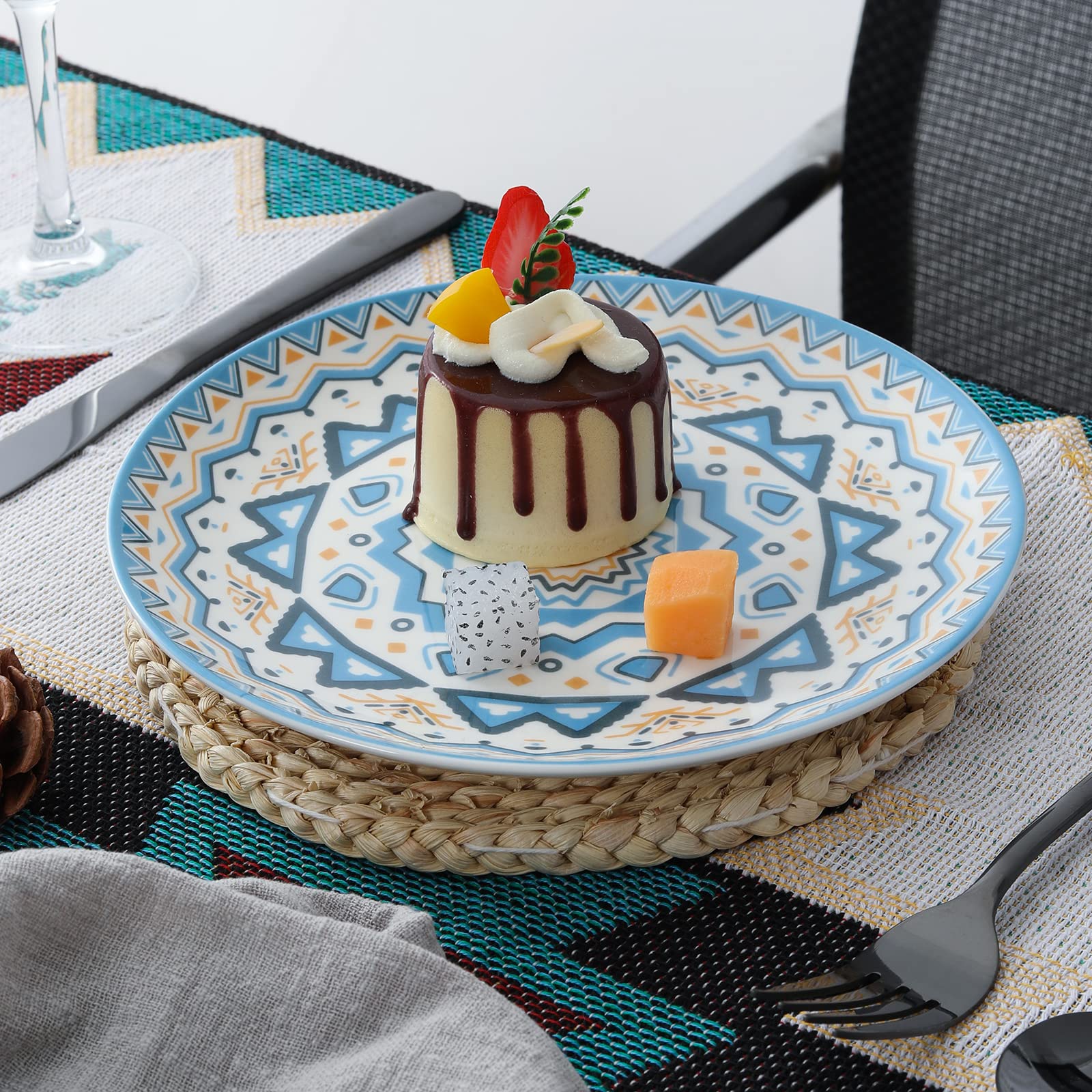 HAPPY KIT Dinner Plates -Colorful Ceramic Plates Dessert Salad