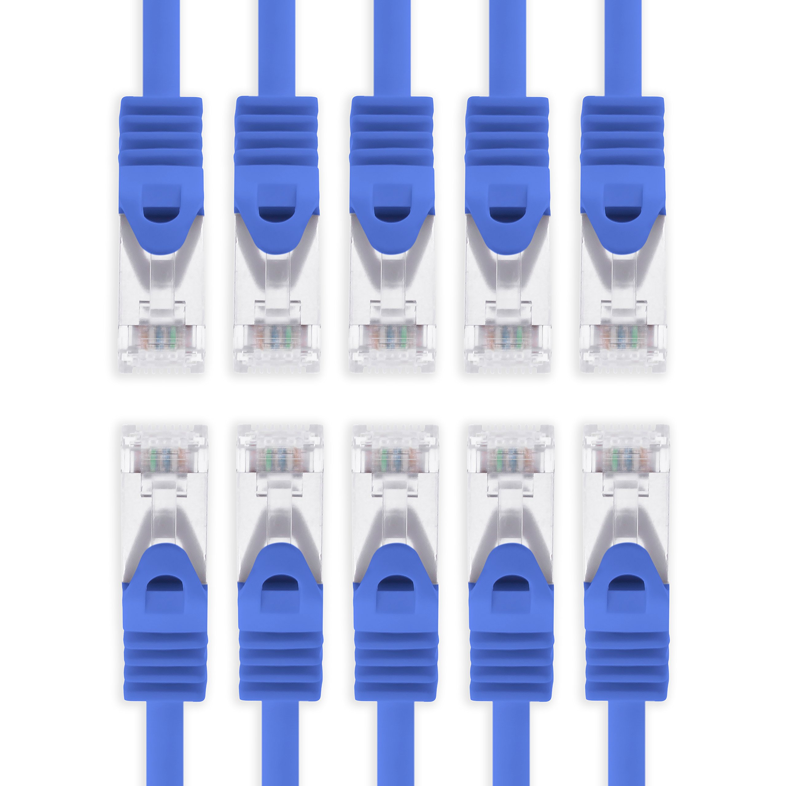 1aTTack.de 5m - blau - 10 Stück Cat7 Netzwerkkabel SFTP Patchkabel Lankabel Rohkabel 10GB/s - 500 Mhz konfektioniert mit 2 RJ45 Stecker Cat 6a