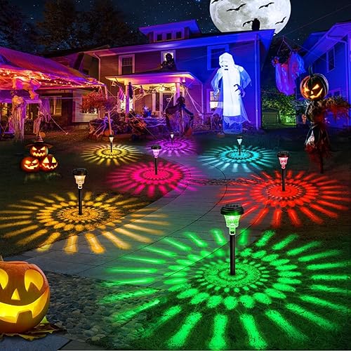 Paquete de 8 luces solares para camino, luces solares de patio al aire libre, RGB que cambian de color + blanco cálido, IP67, luces solares LED