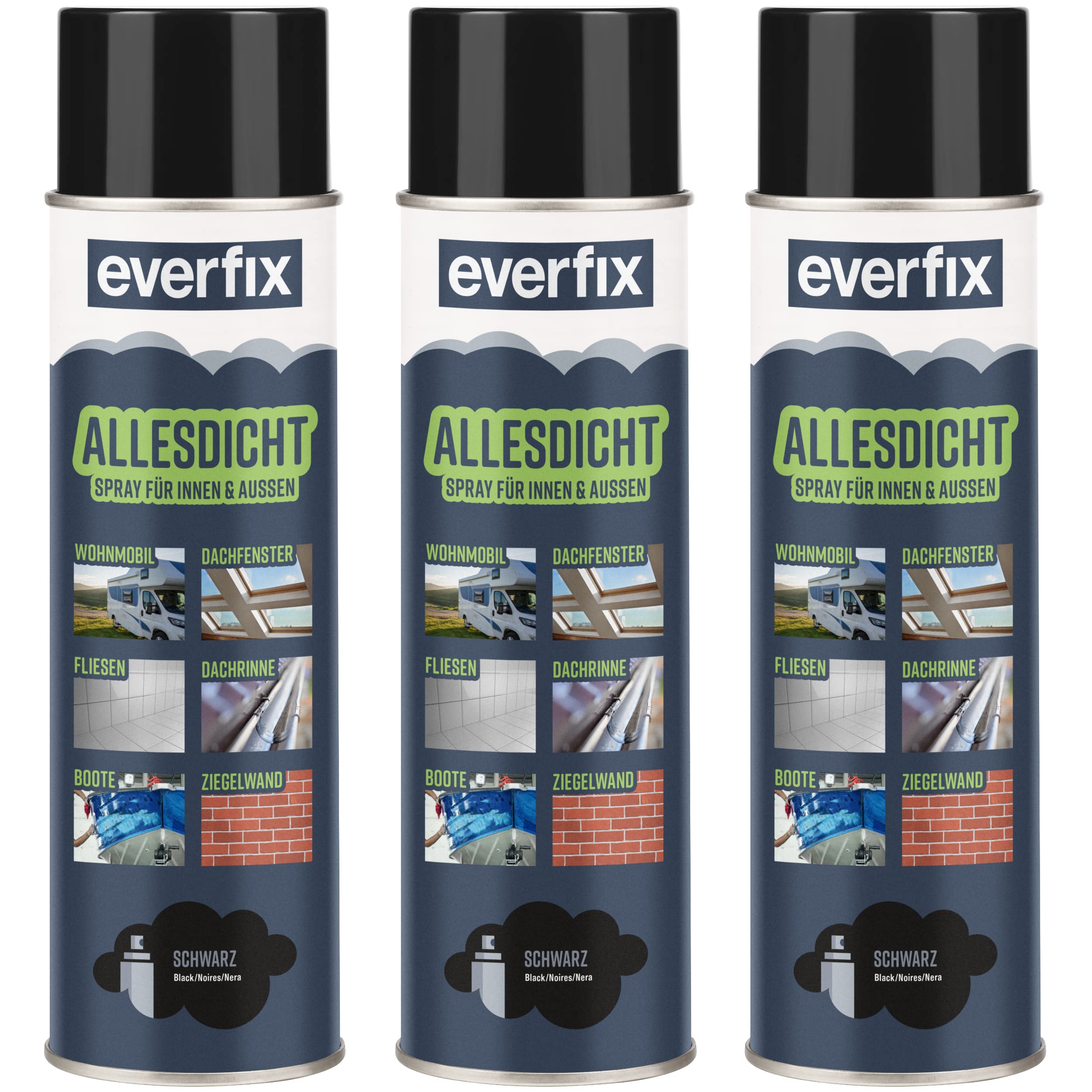 Allesdicht Spray (3 x 500 ml, schwarz) Dichtspray wasserdicht, Flüssigkunststoff, flüssiger Kunststoff zur Abdichtung