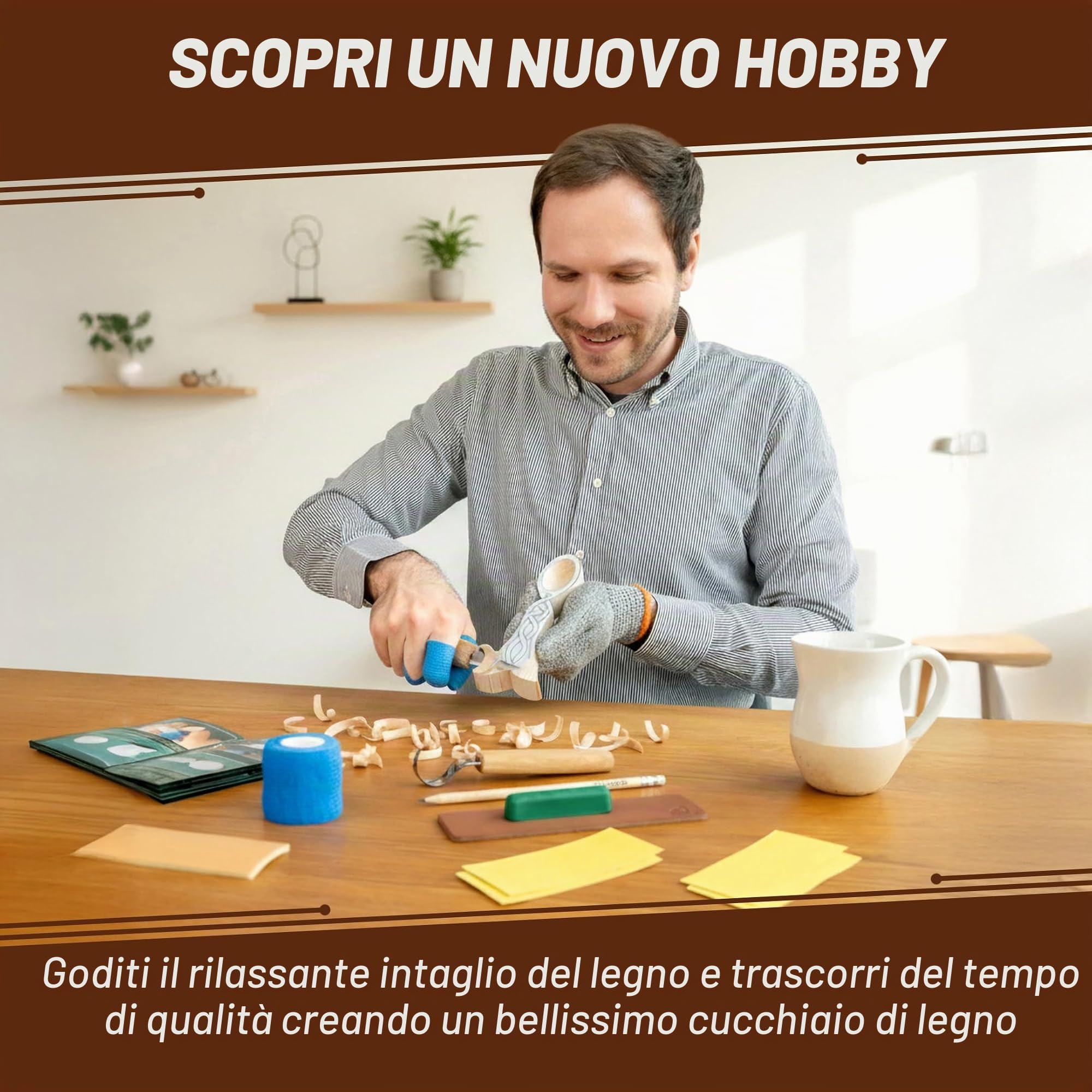BeaverCraft Kit per Intaglio Cucchiai in Legno per Principianti DIY04 – Set di Scultura con Strumenti per Cucchiai, Coltello Sloyd e Coltello a Gancio – Sagoma in Tiglio – Hobby del Legno
