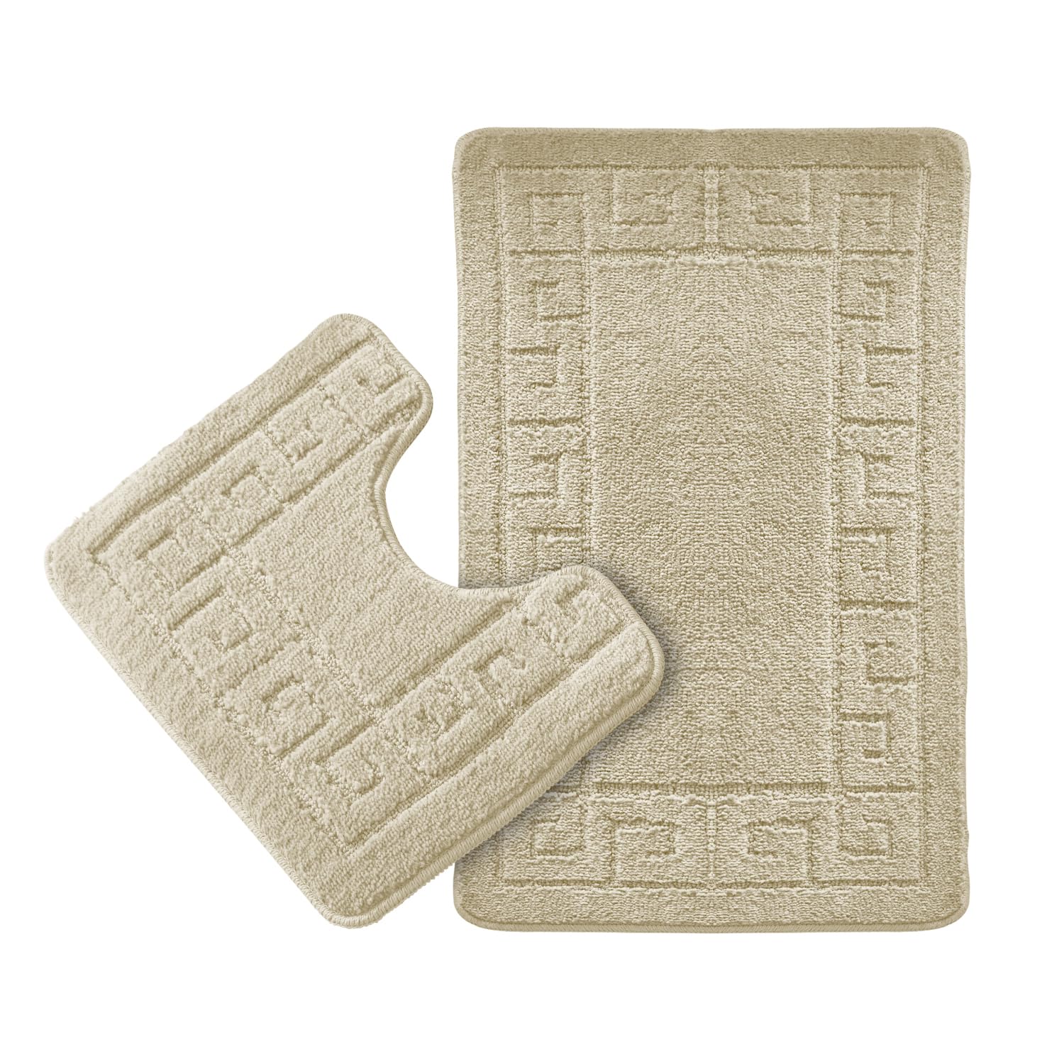 GC GAVENO CAVAILIA Greek Bath Mat Sets | Quick Drying Water Absorbent Toilet Mat | Non Slip Shower Rugs | 1x Bath Mat (50x80Cm) & 1x Pedestal Mat (50x40Cm) | Cream — image 1