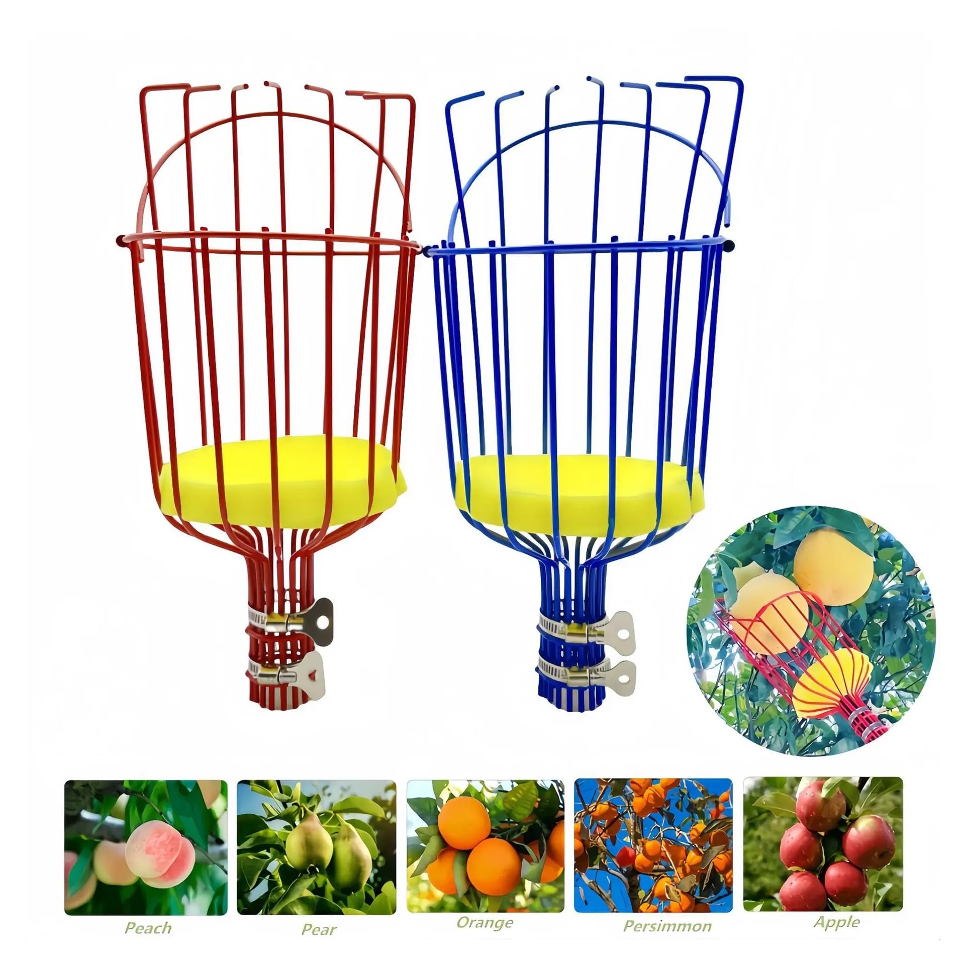 Professionelles Obstpflückgerät – Ausziehbarer Stiel for hohe Äste, ideal for Ernten von Äpfeln, Orangen und mehr(Blue)