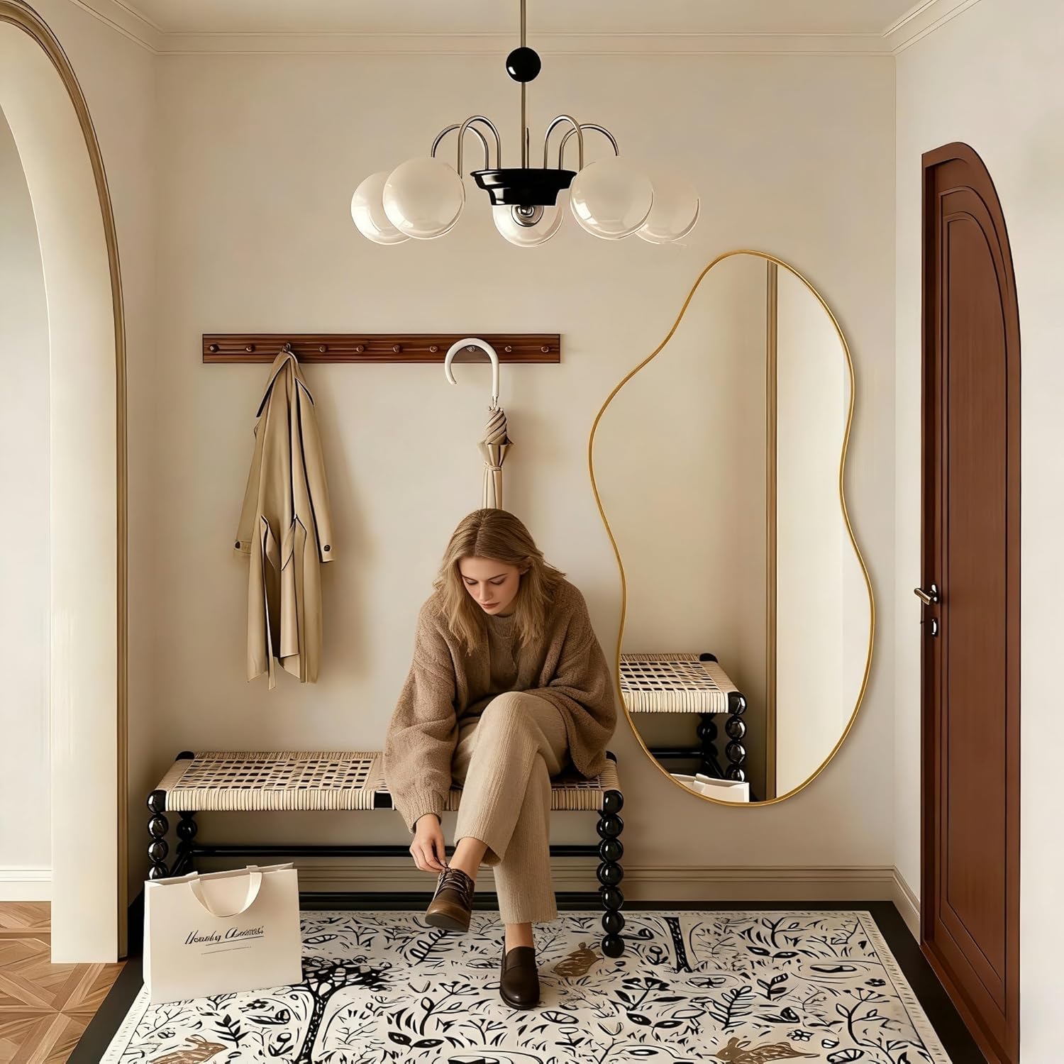 Irregular Wall Mirror 24×46 Inch Wall Mirrors Decorative Gold Modern Asymmetrical Abstract Mirror for Bathroom Bedroom Living Room Entryway Hallway - Image 5