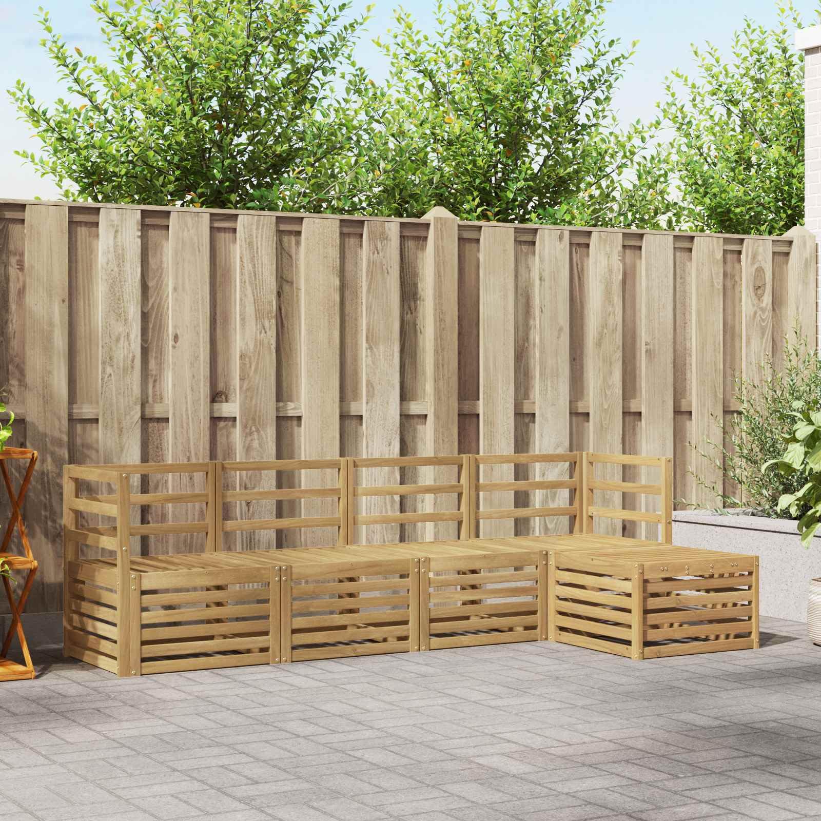 Outdoor-Sofagarnitur 5 pcs Weiß Massivholz Akazie wetterfestes Möbelset mit Latten-Design Sitzgruppe für Garten Terrasse Patio mit bequemer Rückenlehne und praktischer Armlehne