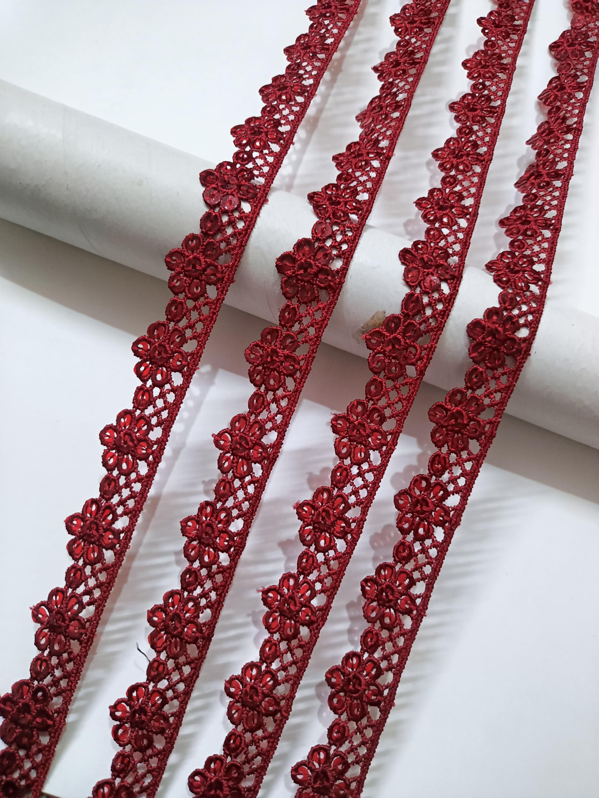 Decorative Cotton Polyester Border Lace Trim for Saree, Dupatta, Blouse, Lehenga, Multi-Colour (Maroon, 9 Meter)-image-19