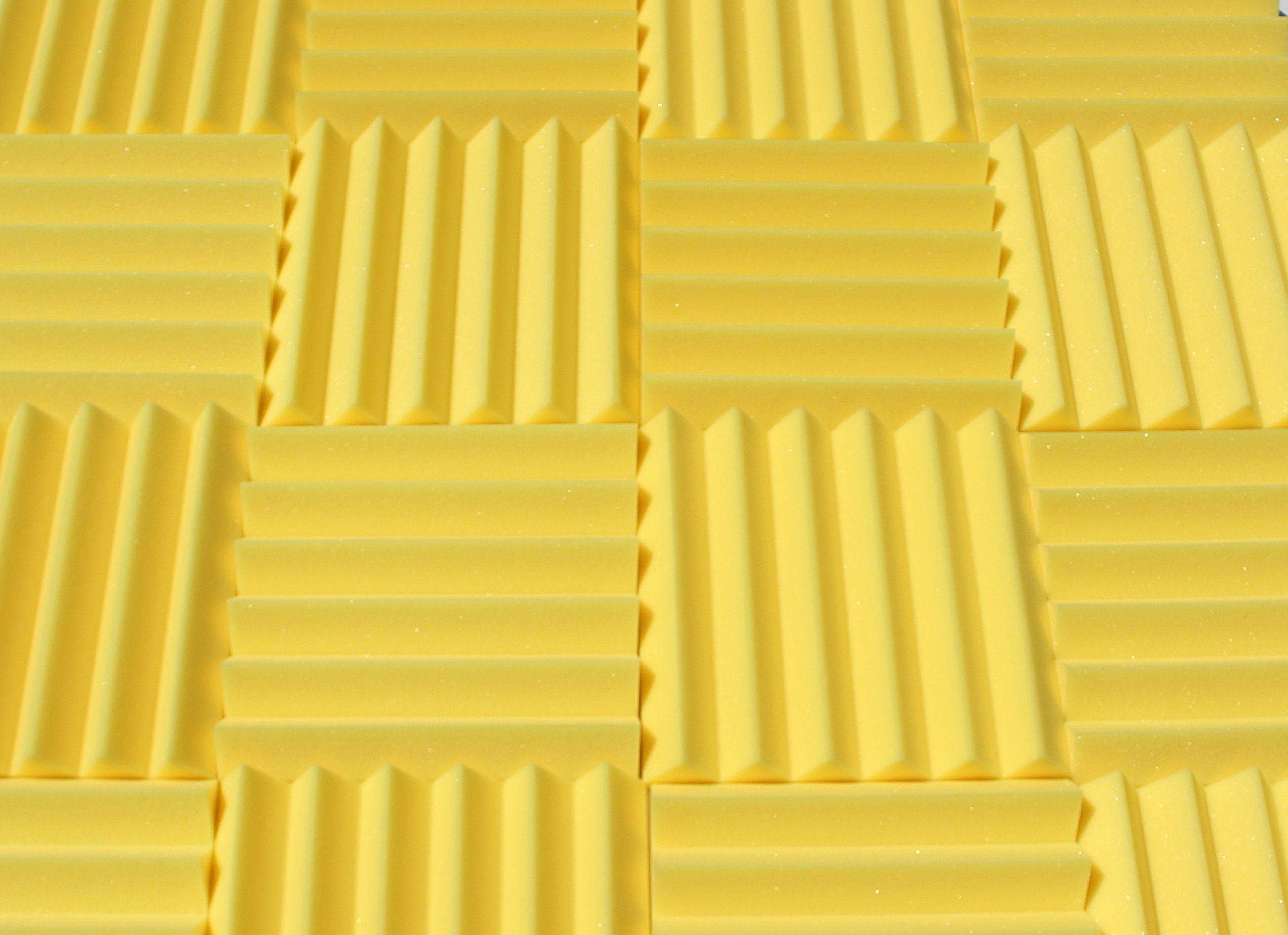 Soundproofing Acoustic Studio Foam - Yellow Color - Wedge Style Panels 12â€Âx12â€Âx2†Tiles - 4 Pack