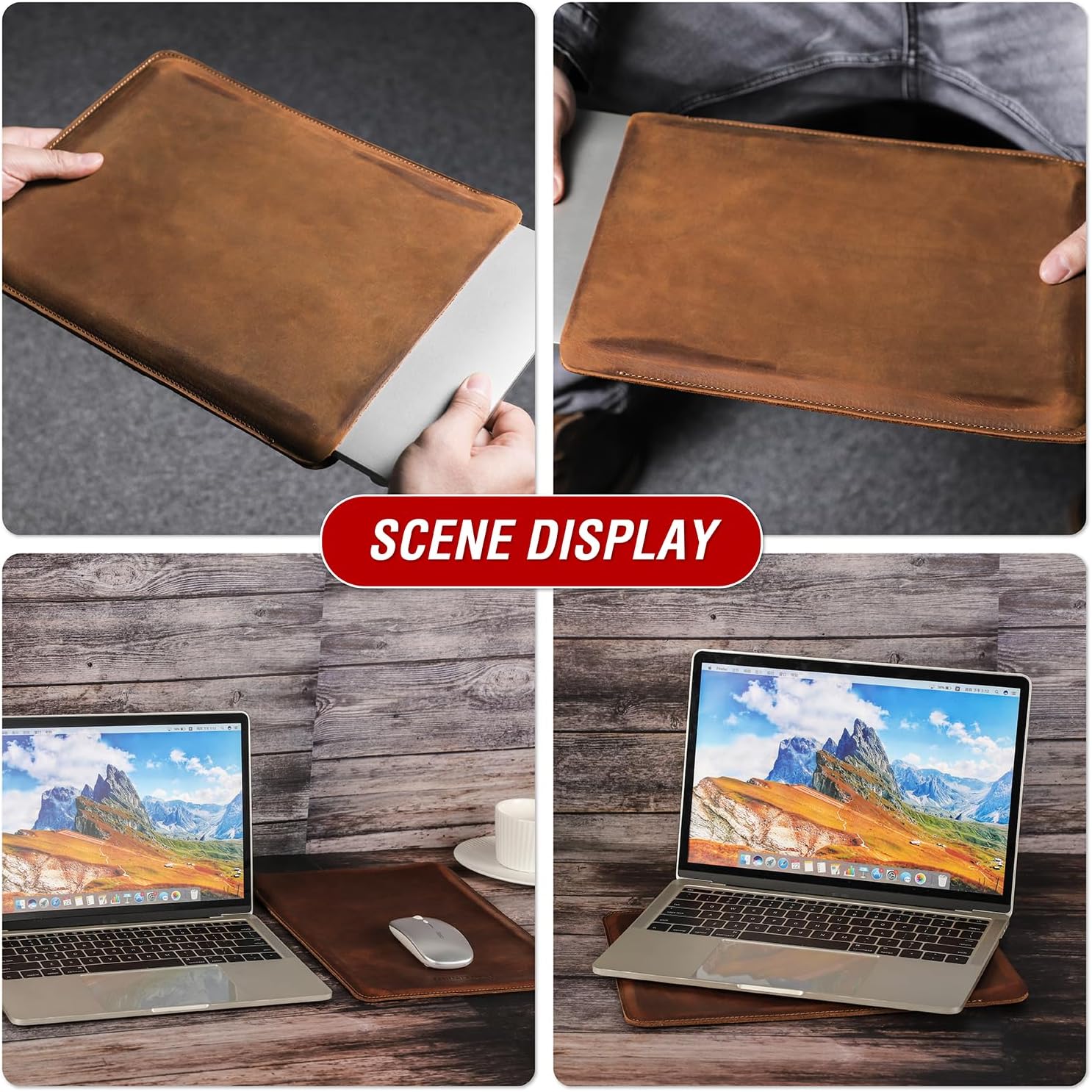 Top Grain Leather Text Custom Sleeve Slim Protector Case for Laptop/Tablet, Solid Vintage Design, Fully Handmade & Text Customizable, Compatible with MacBook Pro/Air & iPad Pro/Air