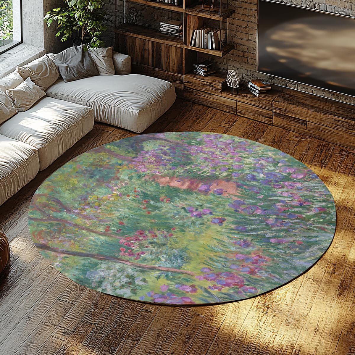 Wohnzimmer mit Rundteppich 200cm Iris Garden Waschteppich