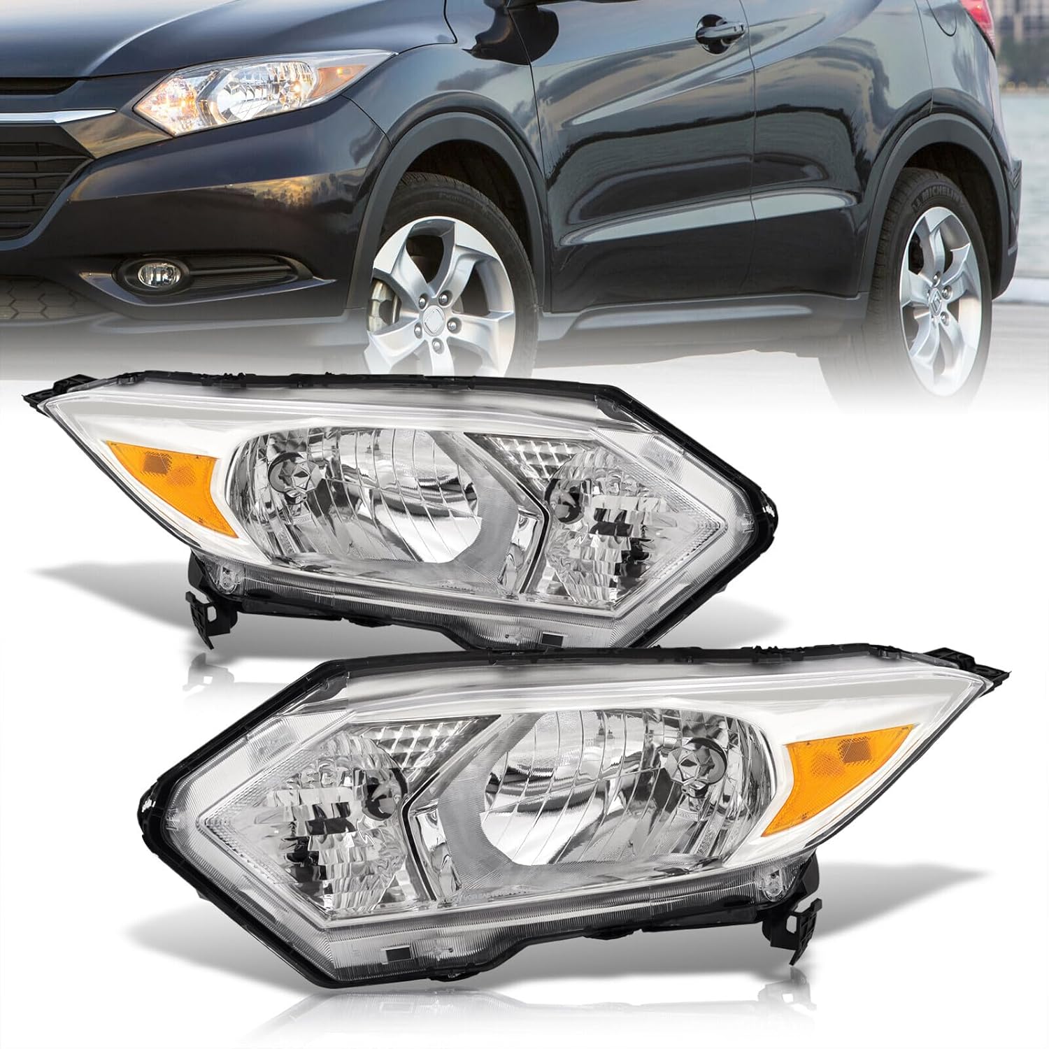 AJP Distributors OE Style Driving Bumper Headlights Headlamps Lights Lamps Corner Signal Assembly Pair Left Right Compatible/Replacement For HR-V HRV Crossover SUV 2016 2017 2018 16 17 18