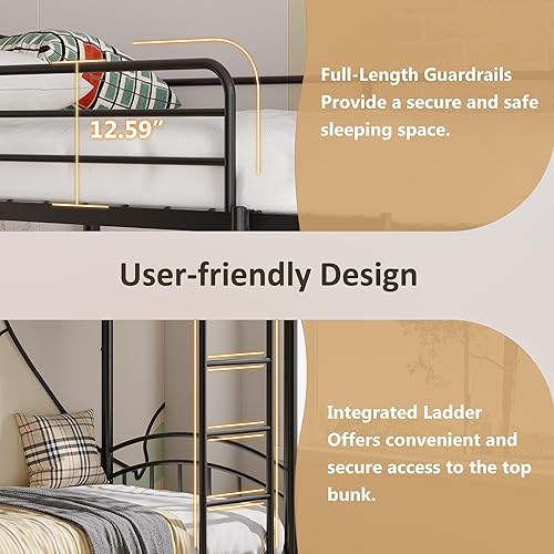 Miniatura 6 de Alohappy Literas con marco de cama individual sobre individual, convertibles en 2 individuales de metal, escalera extraíble y riel de seguridad