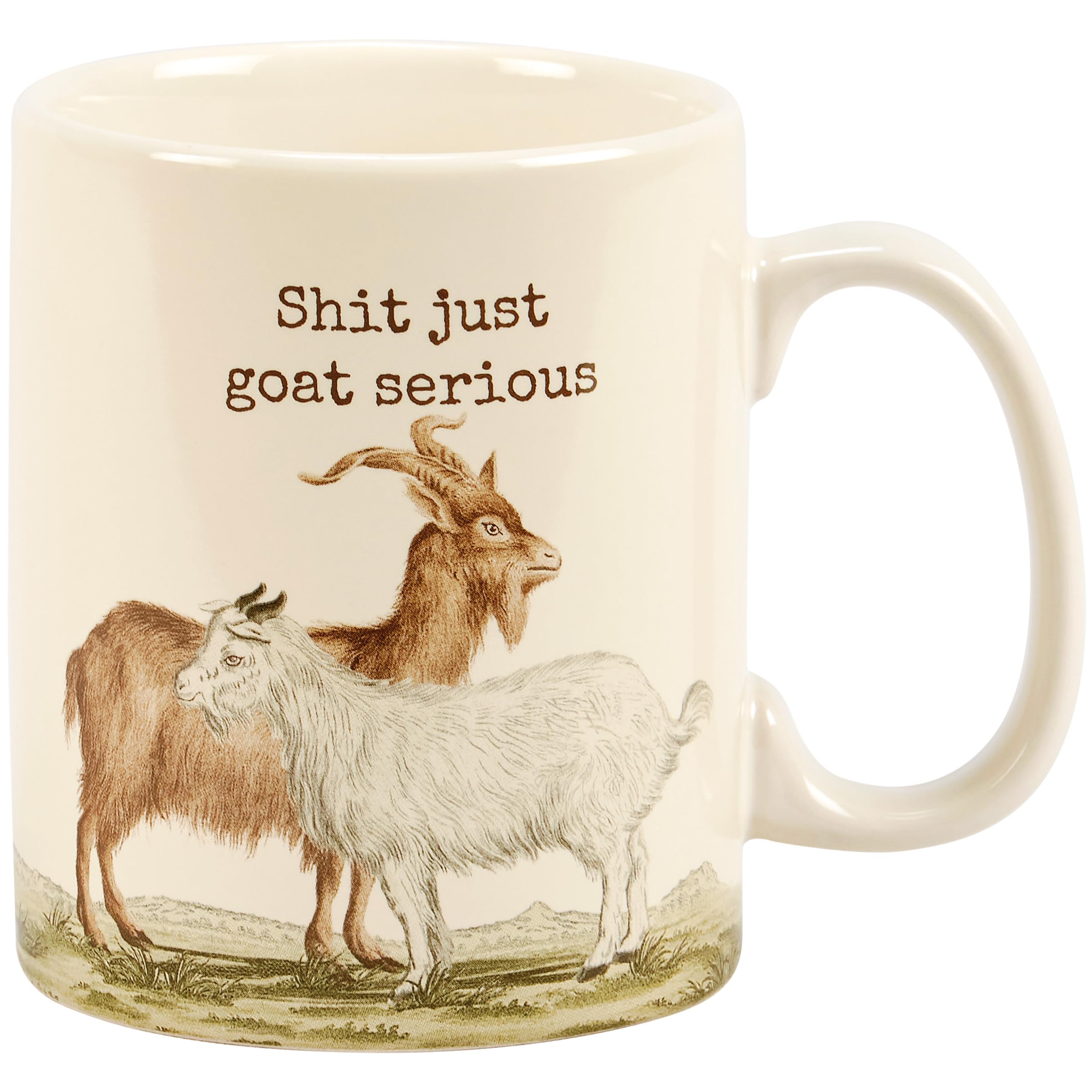 Primitives by Kathy Stoneware Coffee Mug, 18oz, Large Double Sided Design, Just Goat Serious, Farm Puns Collection | Farmhouse and Homestead Kitchen Decor