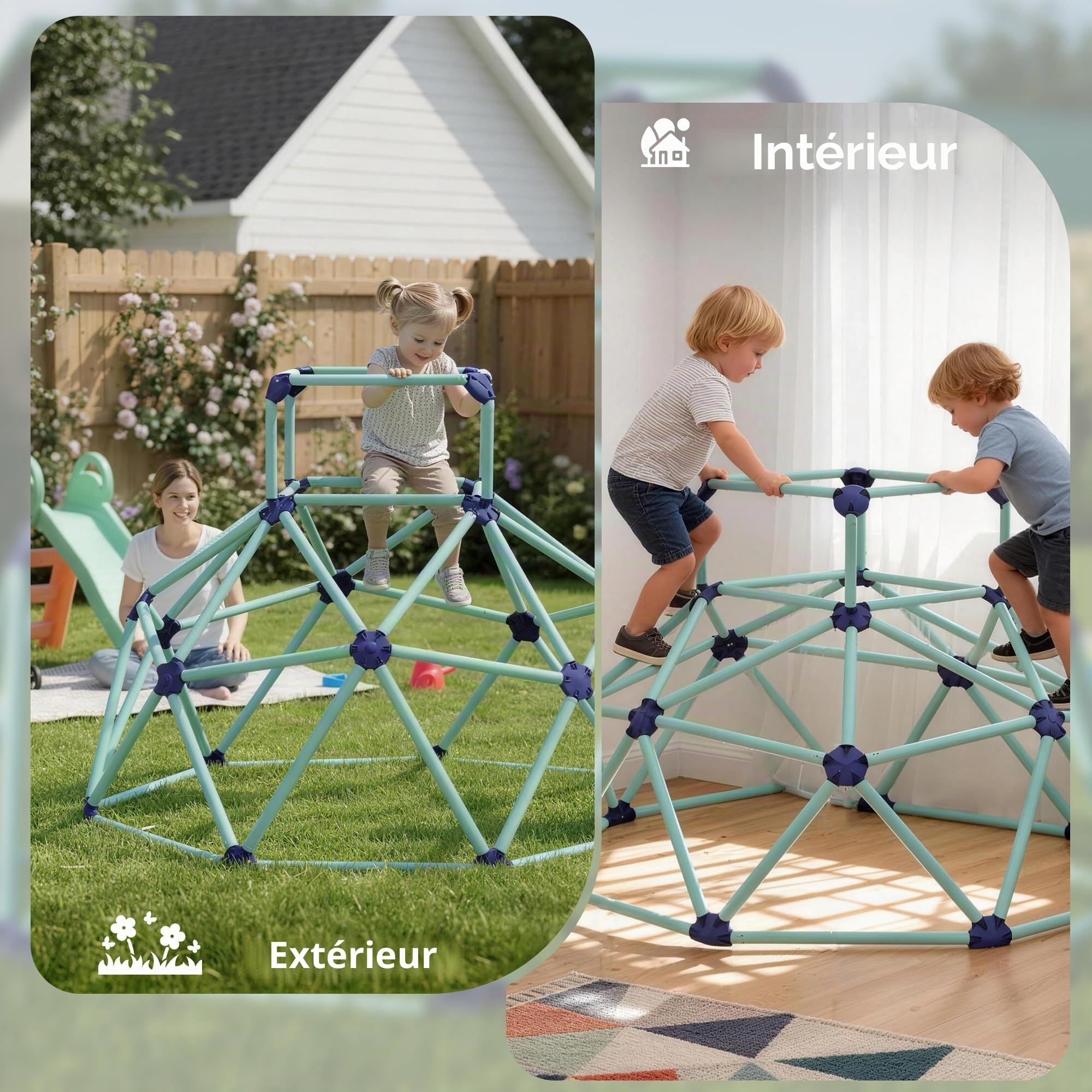 AIYAPLAY Dôme d'escalade Ø182,5 cm Structure d'escalade d'extérieur Résistant aux UV, imperméable Dôme d'escalade pour Enfants jusqu'à 90 kg, Aire de Jeux d'extérieur pour Enfants de 3 à 8 Ans