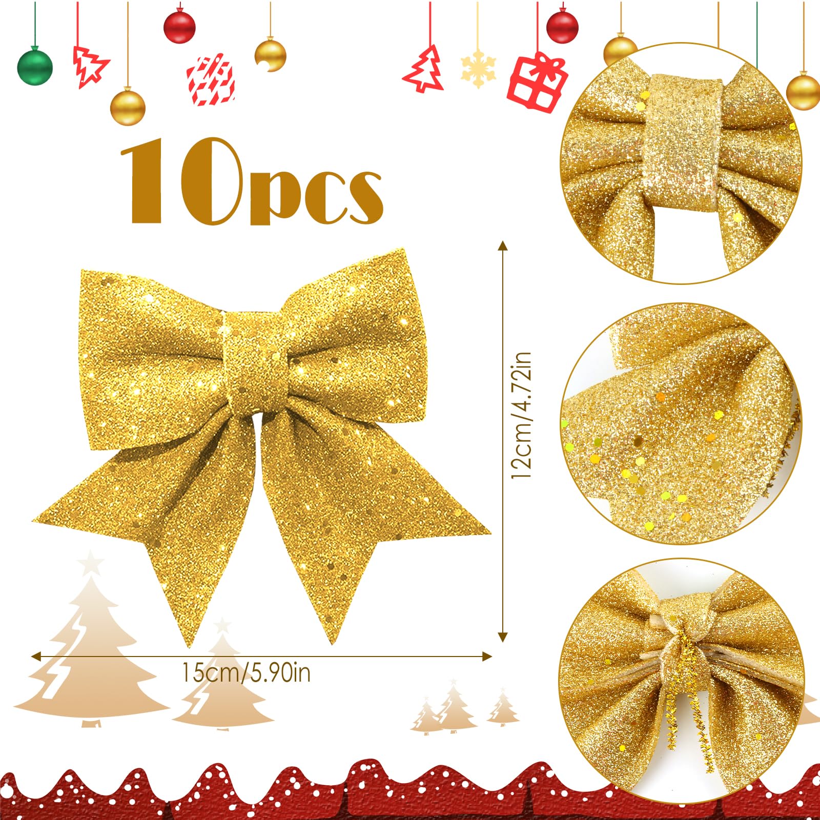 6 Arcs De Noël Pailletés Rouges - Décorations Pour Sapin, Couronne, Guirlande, Cadeaux