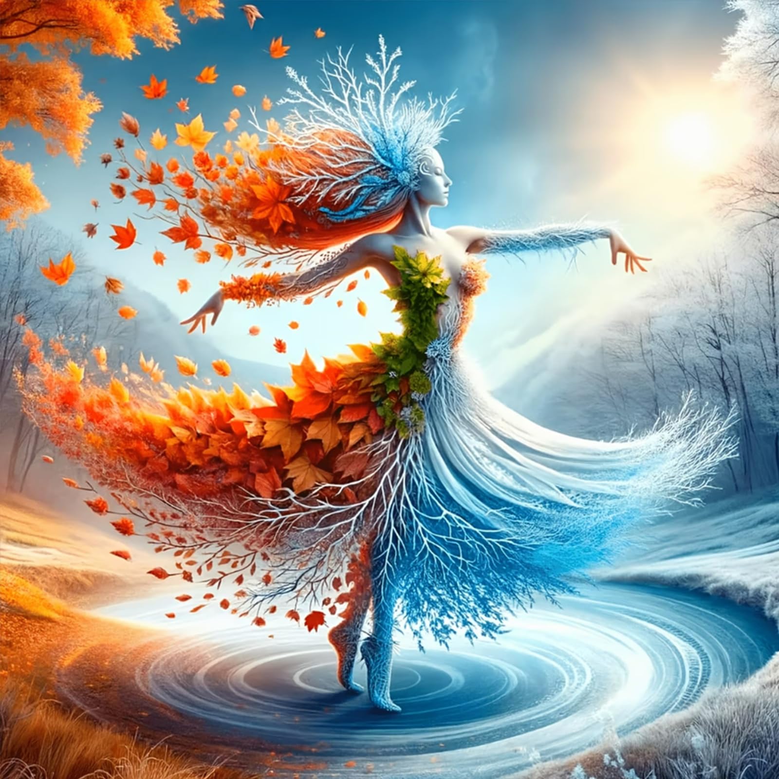 Poetrydraw Autumn And Winter Autumn & Winter Diy 5D Round Drill Gem Art Diamond Art Painting Kit 40X40cm Home Wall Decor For Adults & Beginners