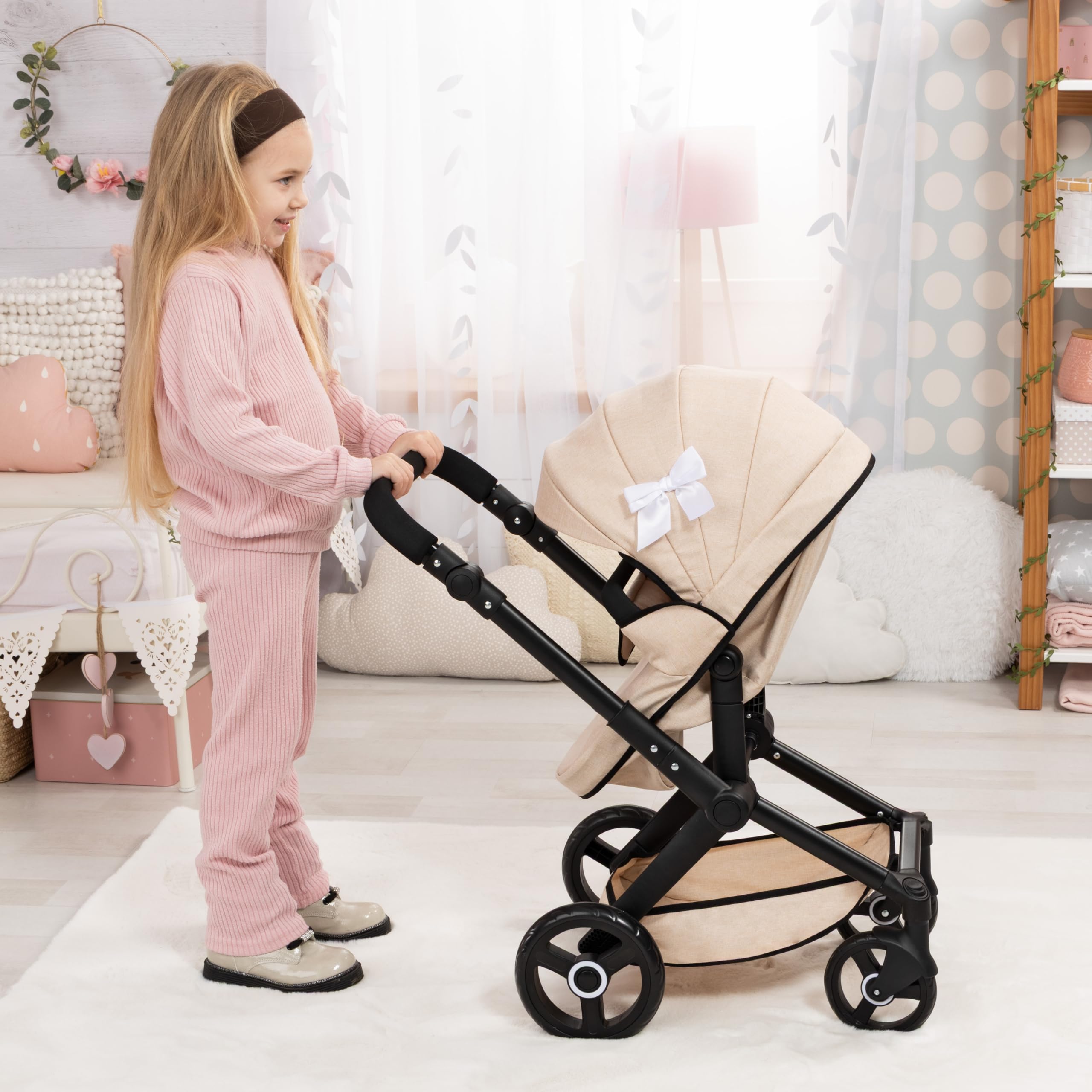 Bayer Design 17075AA Carrozzina per bambole Xeo con borsa, regolabile in altezza, maniglione girevole, trasformabile, ruote anteriori mobili, cestino integrato - 5