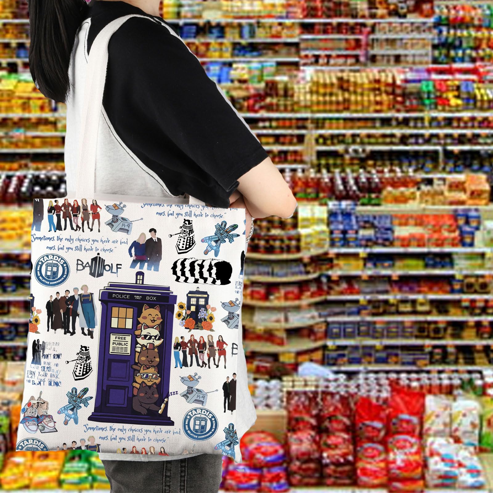 Dr Who TV Series Merchandise Cat Tote Bag for David Tennant Fans Gift, Box Cat Tote, L - Image 4