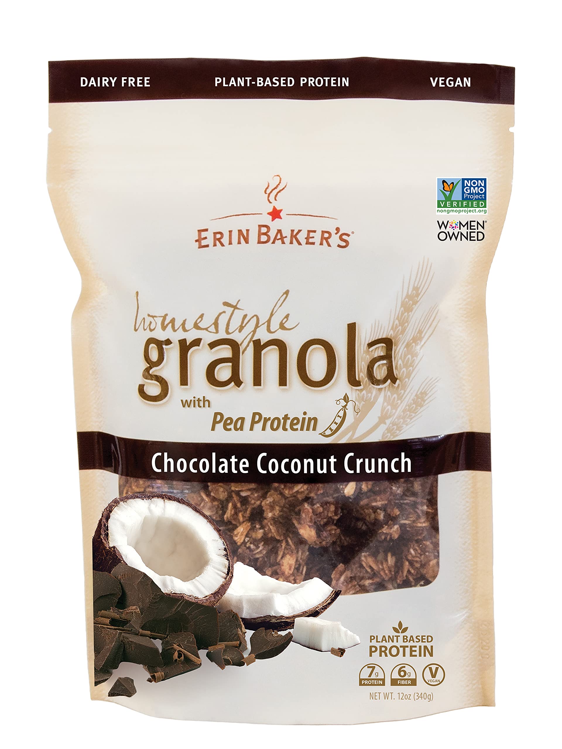 Erin Baker'sHomestyle Granola, Chocolate Coconut Crunch, Vegan, Ancient Grains, Non-GMO, Pea Protein, Granola Cereal, 12 Ounce Bag