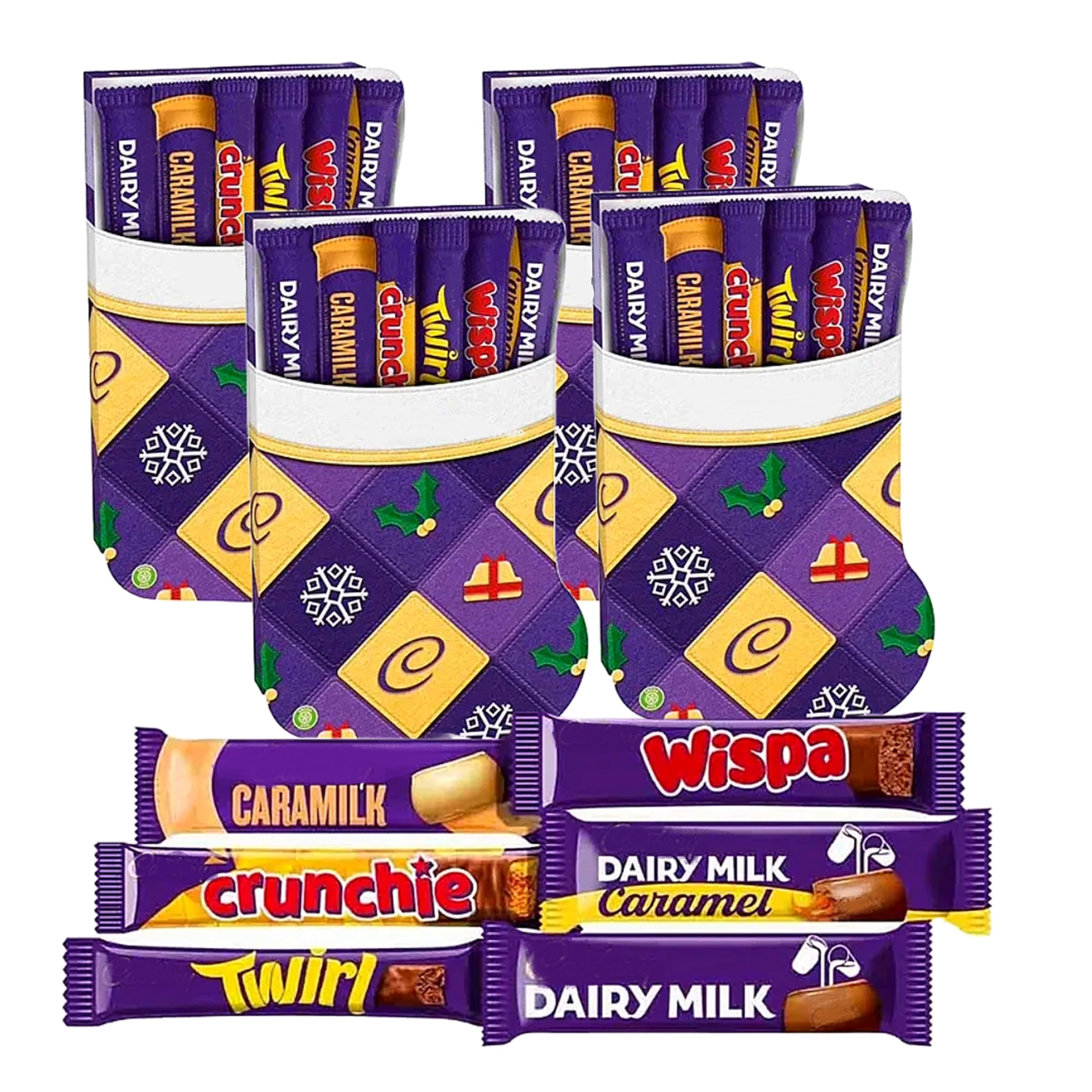 Christmas Stocking Chocolate Hamper Collection 170g - Pack of 4 All I Want for Xmas Dairy Milk Chocolate Bars for Kids. Great for Secret Santa Gifts or Stocking Fillers with Topline Card.